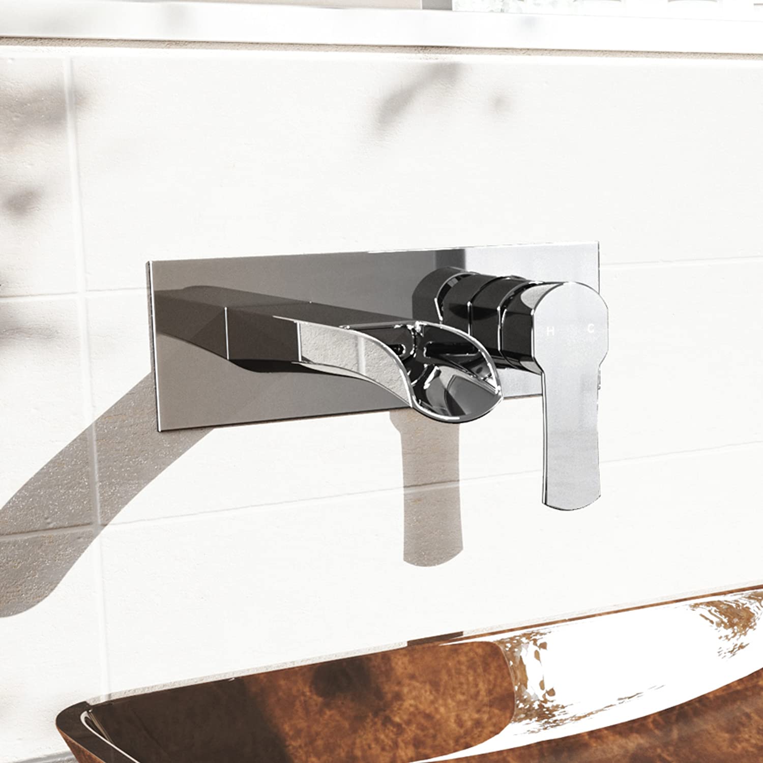 VIGO Cornelius Single Handle Wall Mount Bathroom Faucet in Chrome - VG05004CH | Modern Waterfall Spout Design for Bathroom Sink | Perfect for Small Spaces, Powder Rooms & Vanities