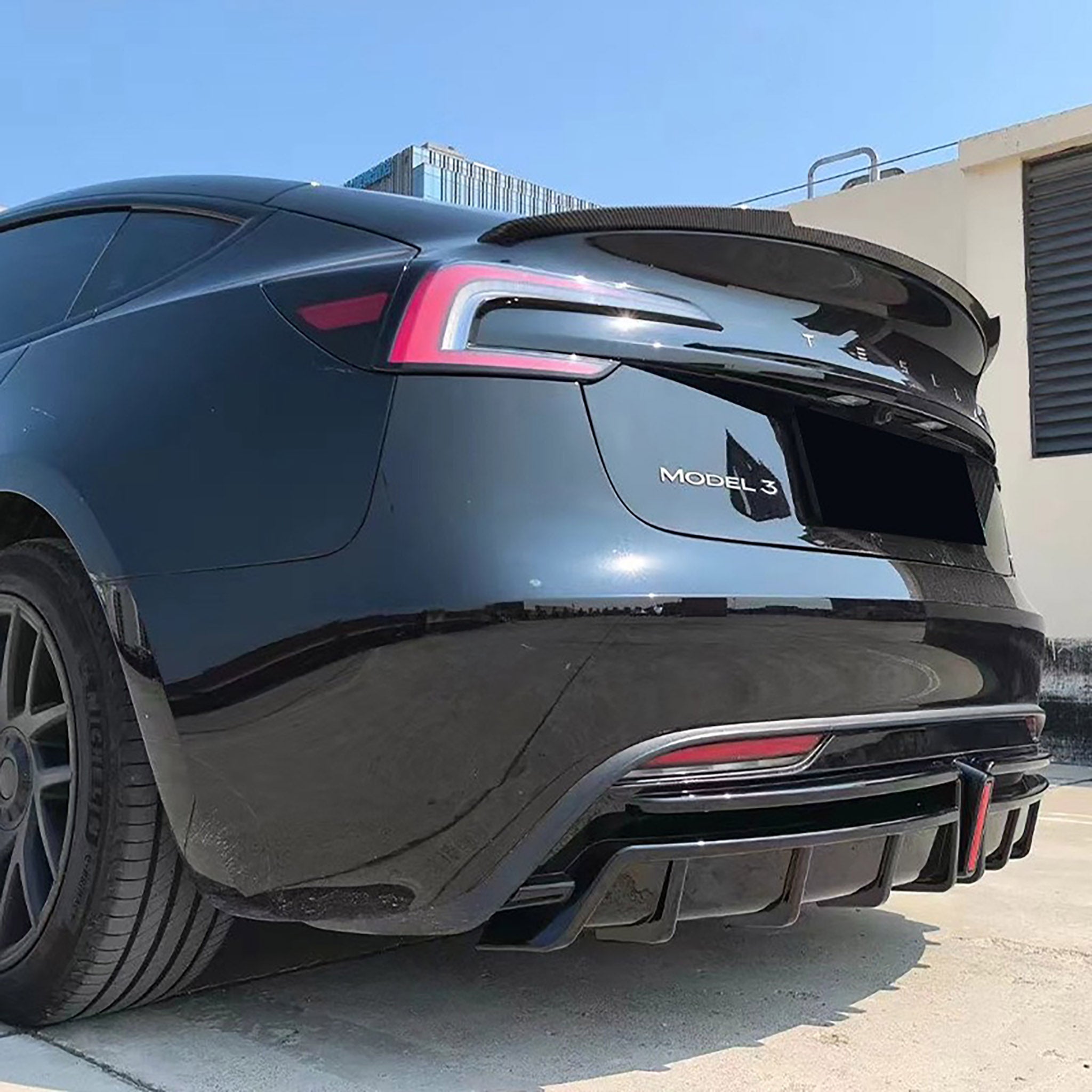 Tesla Model 3 Highland Rear Bumper Diffuser with LED Brake Light - Compatible with 2024+ Models | Performance Upgrade & Stylish Enhancement for Night Driving & Car Shows
