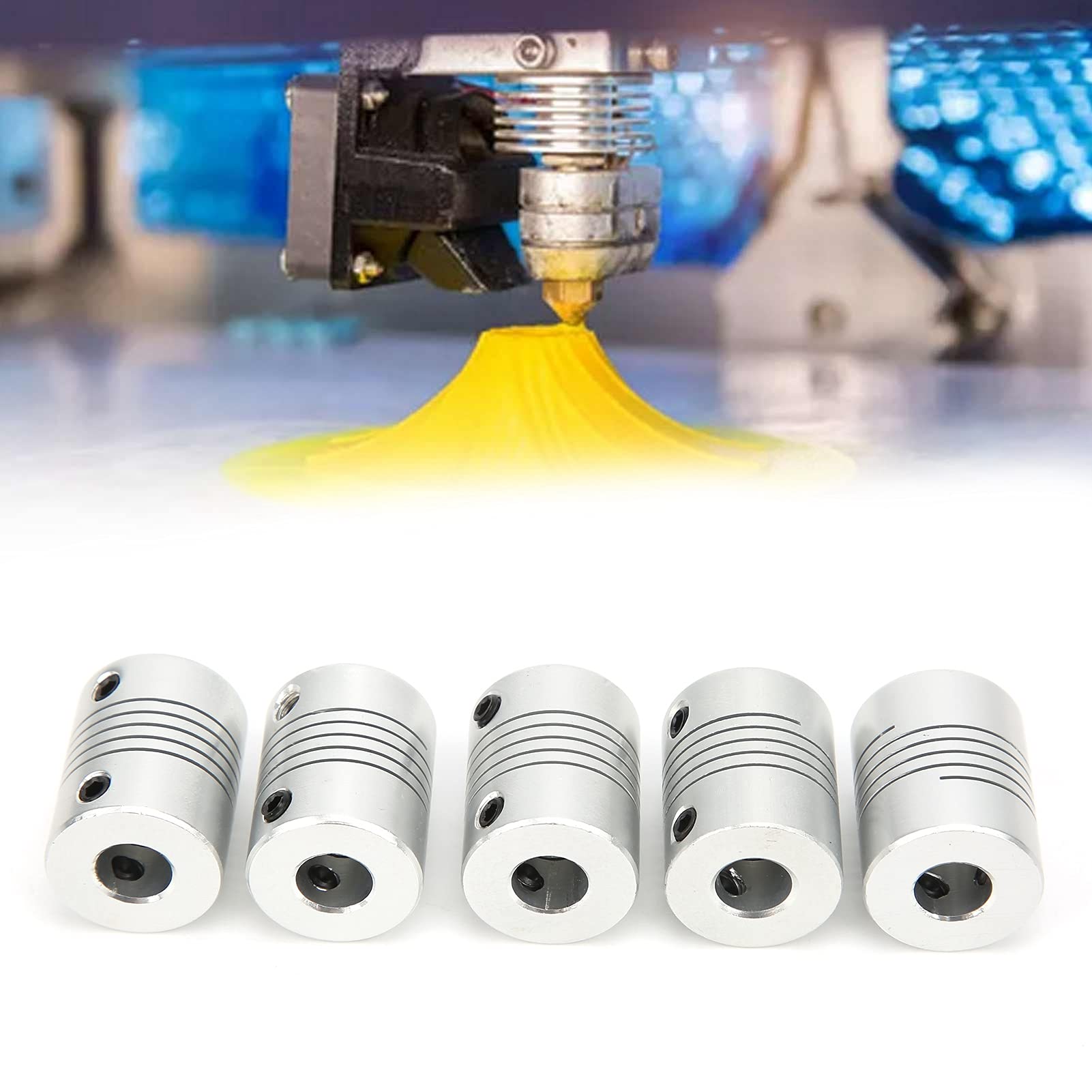 High-Quality Stepper Motor Coupler for 3D Printers - Durable Aluminum Alloy 5-Piece Set with Wrench - Perfect for DIY 3D Printing Projects and Repairs