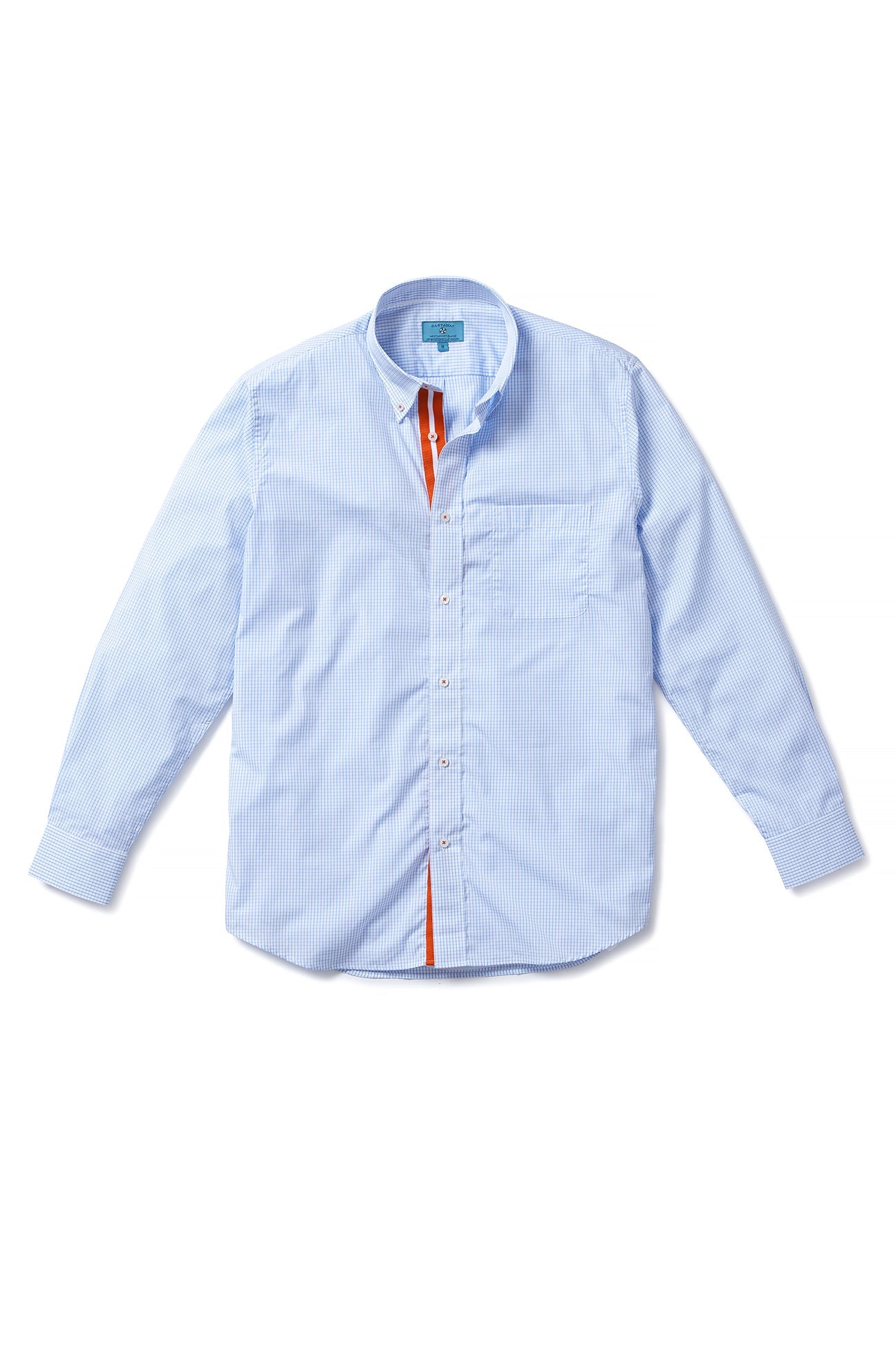 Men's Chase Shirt Blue Graph with Orange Grosgrain Trim - Stylish Casual Button Down for Work, Office & Everyday Wear
