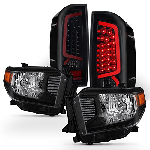 AKKON Black Headlights & LED Taillights Set for 2014-2021 Toyota Tundra TRD - Smoke Lens Style for Enhanced Visibility & Night Driving Safety