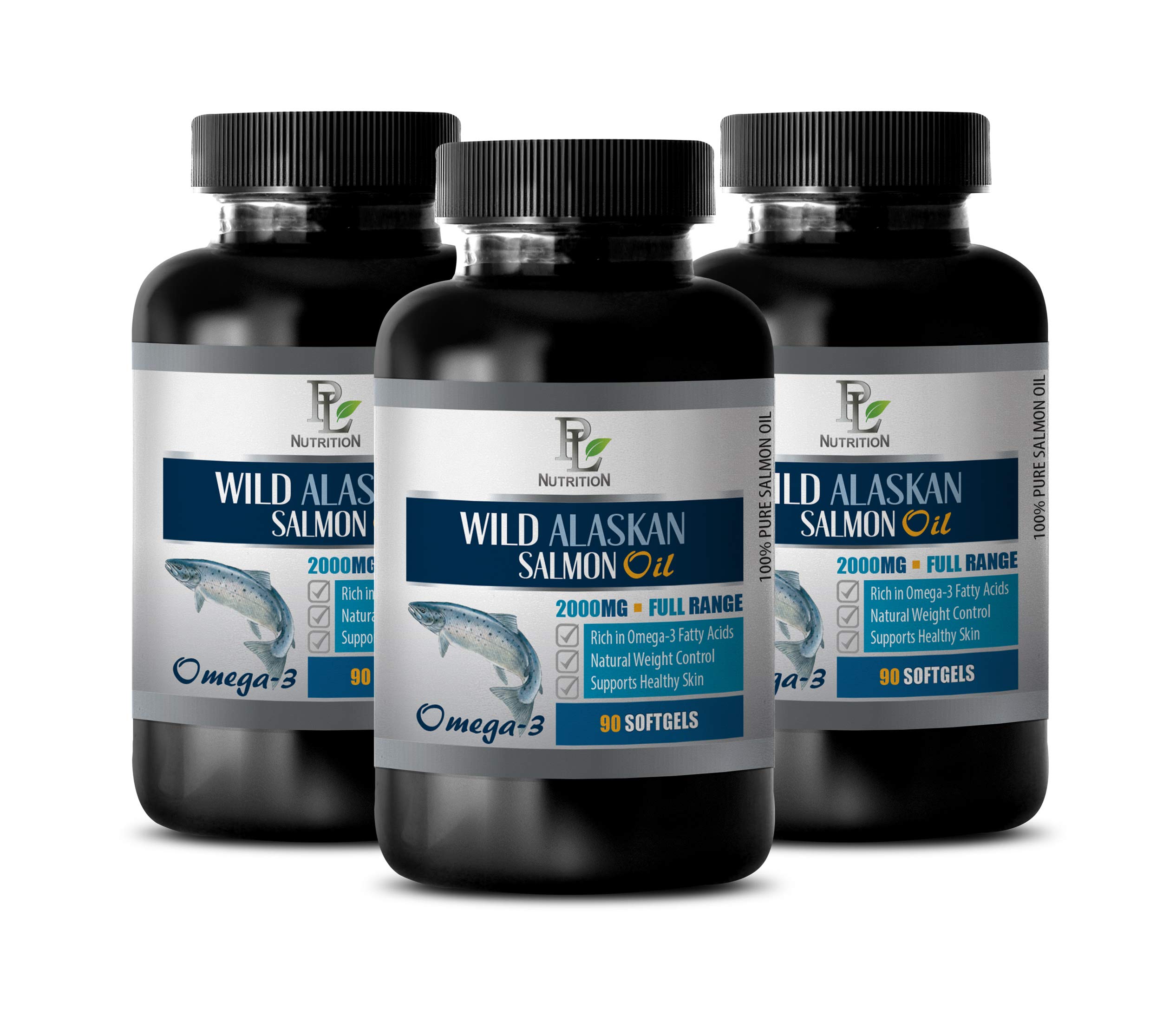 Wild Alaskan Salmon Oil Omega 3 2000mg - High DHA & EPA - Cholesterol Support Supplement - 270 Softgels (3 Bottles) - Heart Health & Brain Function Support for Adults