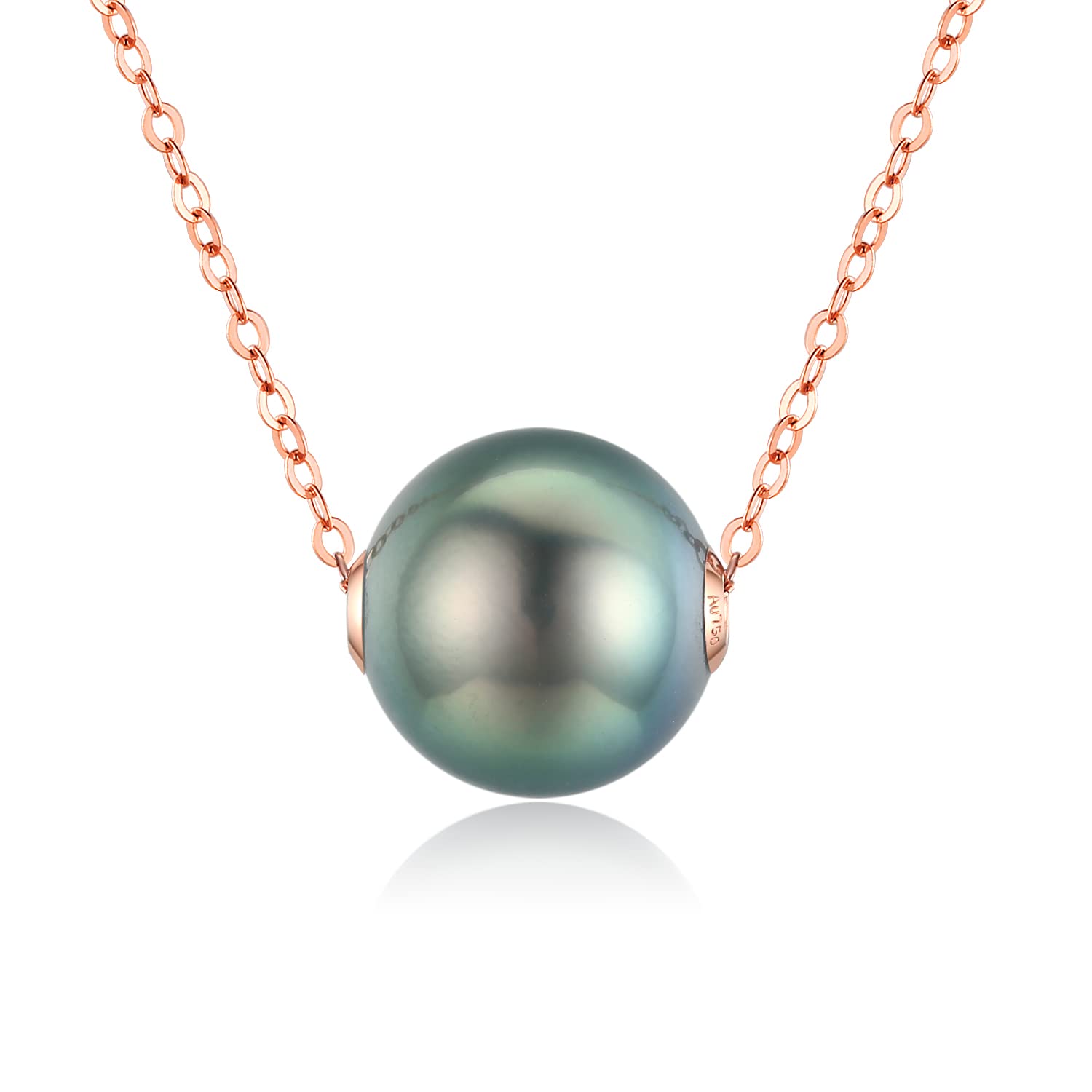 18K Gold Floating Tahitian Black Pearl Pendant Necklace - Solid Gold or Gold Plated Sterling Silver Chain - Elegant Jewelry Gift for Women, Wife, Mom, Daughter - Perfect for Birthday, Anniversary & Special Occasions