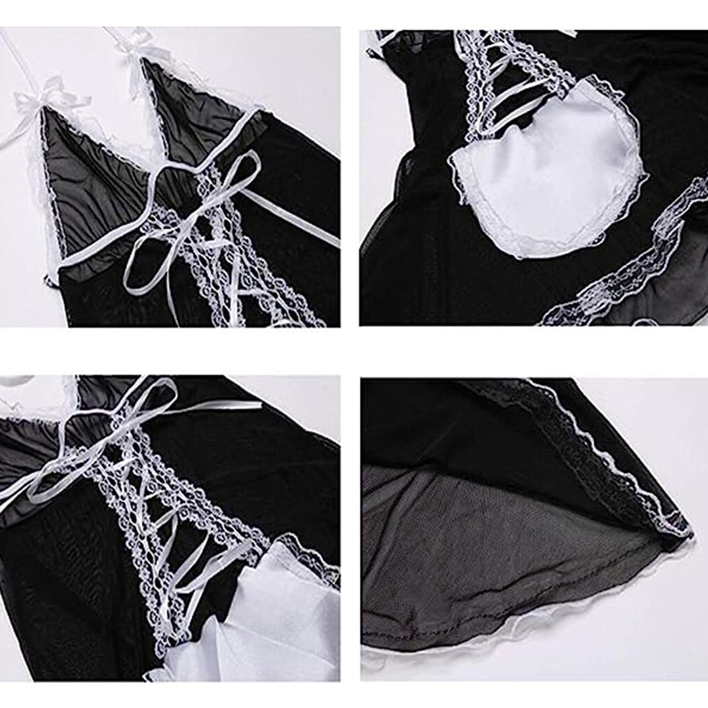 VicSec Sexy Lingerie Sheer French Maid Costume - Transparent Lace Fancy Dress for Women, Halloween Cosplay, Boudoir Photoshoot, Role Play Outfit