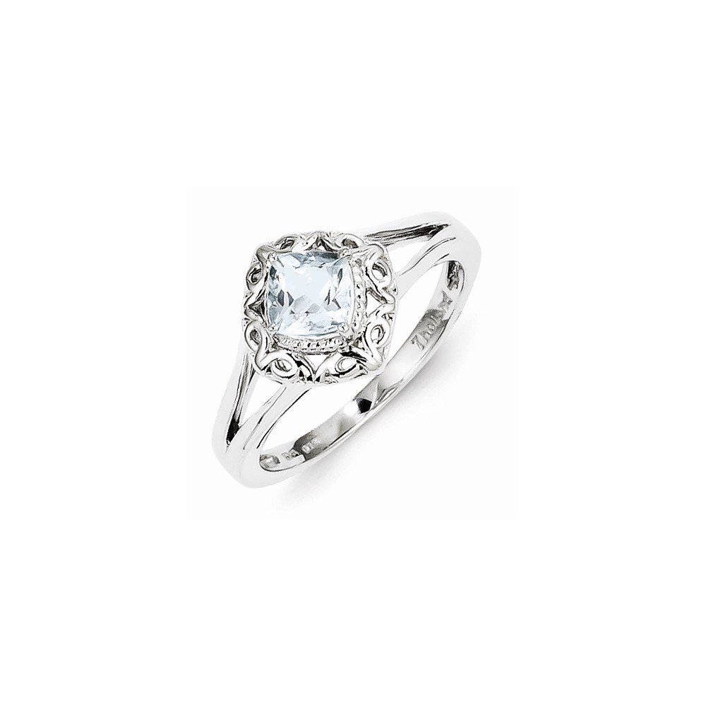 Sterling Silver Aquamarine Square Ring for Women - Elegant March Birthstone Jewelry Gift for Her - Perfect for Engagement, Anniversary & Special Occasions