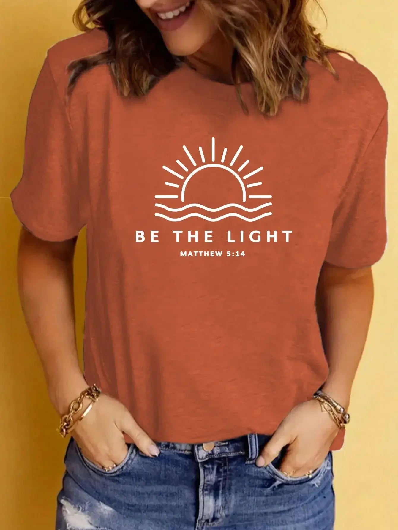 Women's Casual Round Neck 'Be the Light' Graphic T-Shirt - Soft Cotton Tee for Everyday Wear, Street Style & Layering