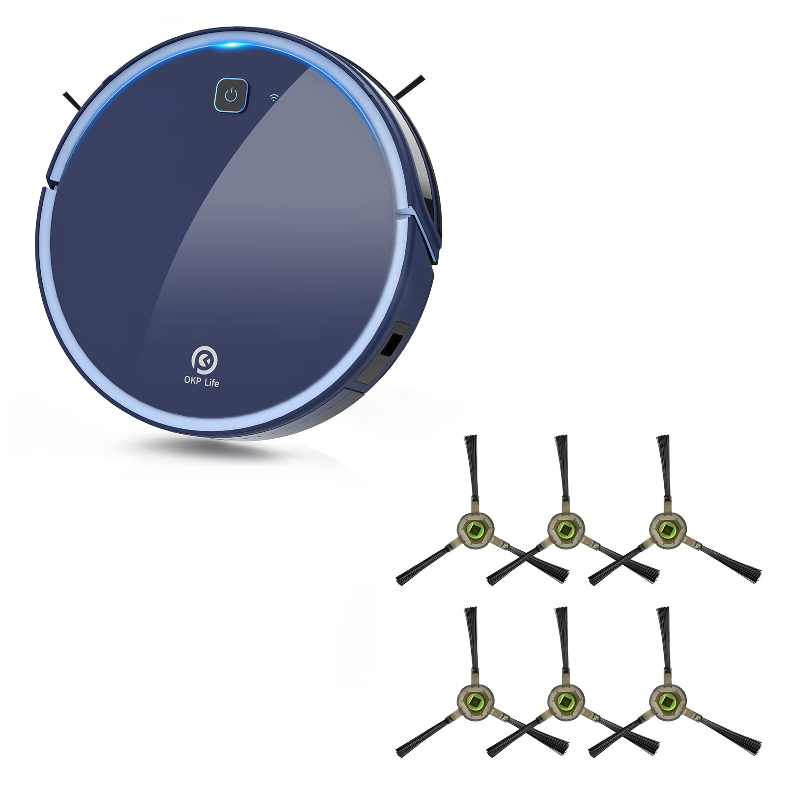 OKP K7 Robotic Vacuum Cleaner with Smart Mapping & Self-Charging - Includes 6 Replacement Side Brushes for Hardwood Floors & Carpets - Ideal for Pet Hair, Dust & Daily Home Cleaning