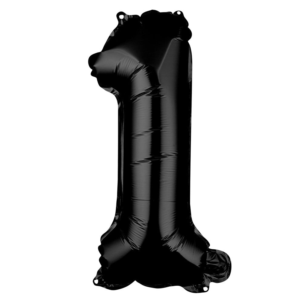 Black Mylar Number 1 Balloon - 16 Inch Large Foil Balloon for Birthday Parties, Graduation Decorations & Anniversary Celebrations (1 Count Box)
