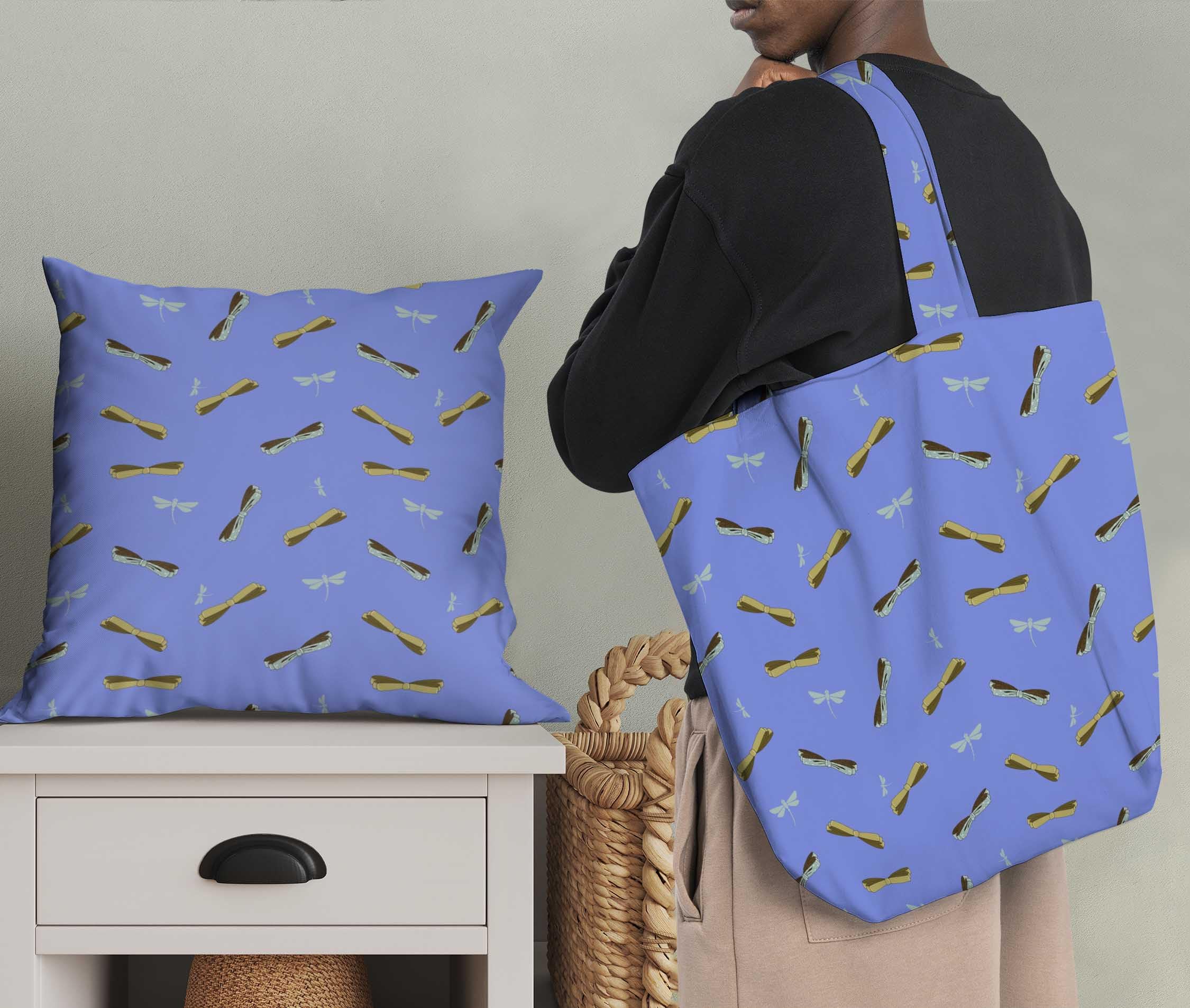 Soimoi Moss Georgette Blue Fabric by The Yard - 42 Inch Wide Printed Textile with Bow & Dragonfly Design for Fashionable Creations | Perfect for Dresses, Scarves, Home Decor and DIY Sewing Projects