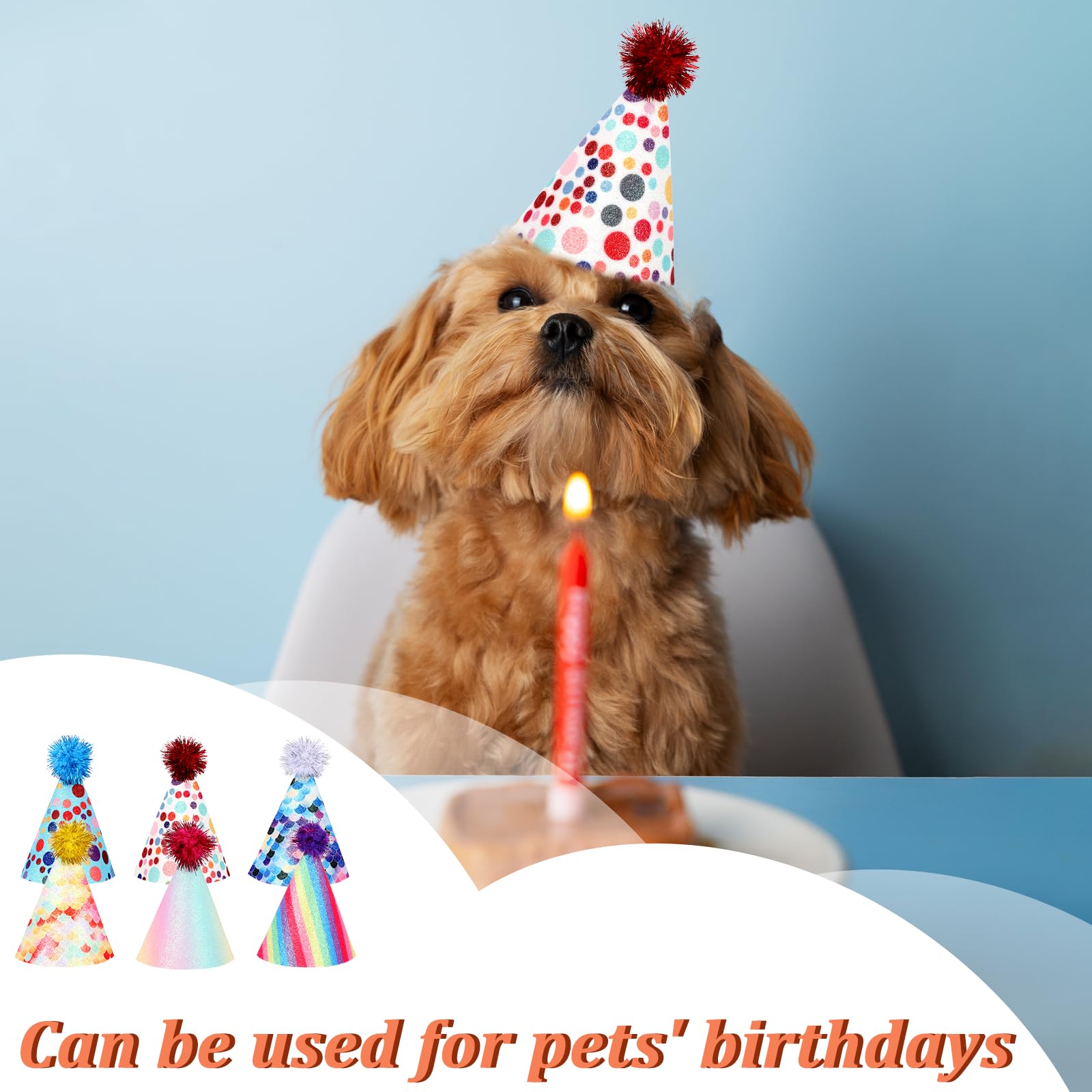 6 Pack Rainbow Pet Birthday Hats - Adjustable Puppy & Kitten Party Hats with Pompoms for Dogs, Cats & Stuffed Animals | Perfect for Pet Birthday Parties, Photo Shoots & Costume Events