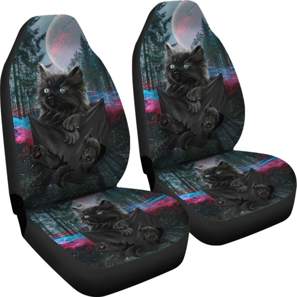 Premium Black Cat Themed Car Seat Covers - Soft & Durable Pet-Friendly Auto Accessories for Cat Lovers (Set of 2) - Perfect for Daily Commute, Road Trips & Protecting Your Car Seats from Scratches