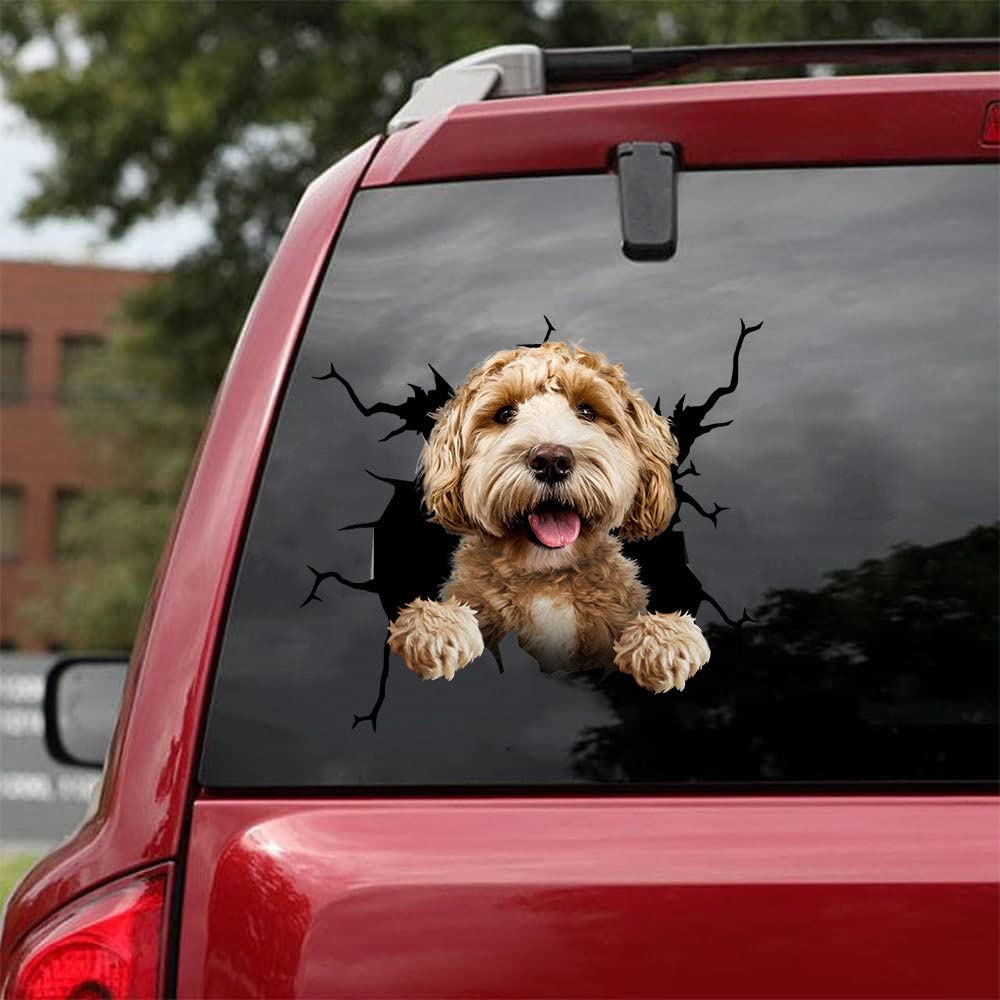 Funny Labradoodle Dog Broken Glass Car Sticker - Waterproof Vinyl Decal for Windows, Bumpers & Cars - Perfect Gift for Dog Lovers & Pet Parents - Great for Cars, Trucks, Laptops & Gifts