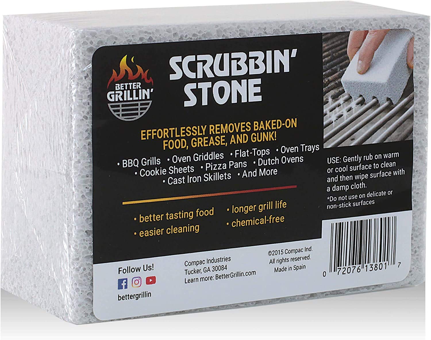 Better Grillin Scrubbin Stone Grill Cleaner - Heavy Duty Scouring Brick & BBQ Brush for BBQ Grills, Griddles, Racks - Perfect for Outdoor Cooking & Backyard Barbecues