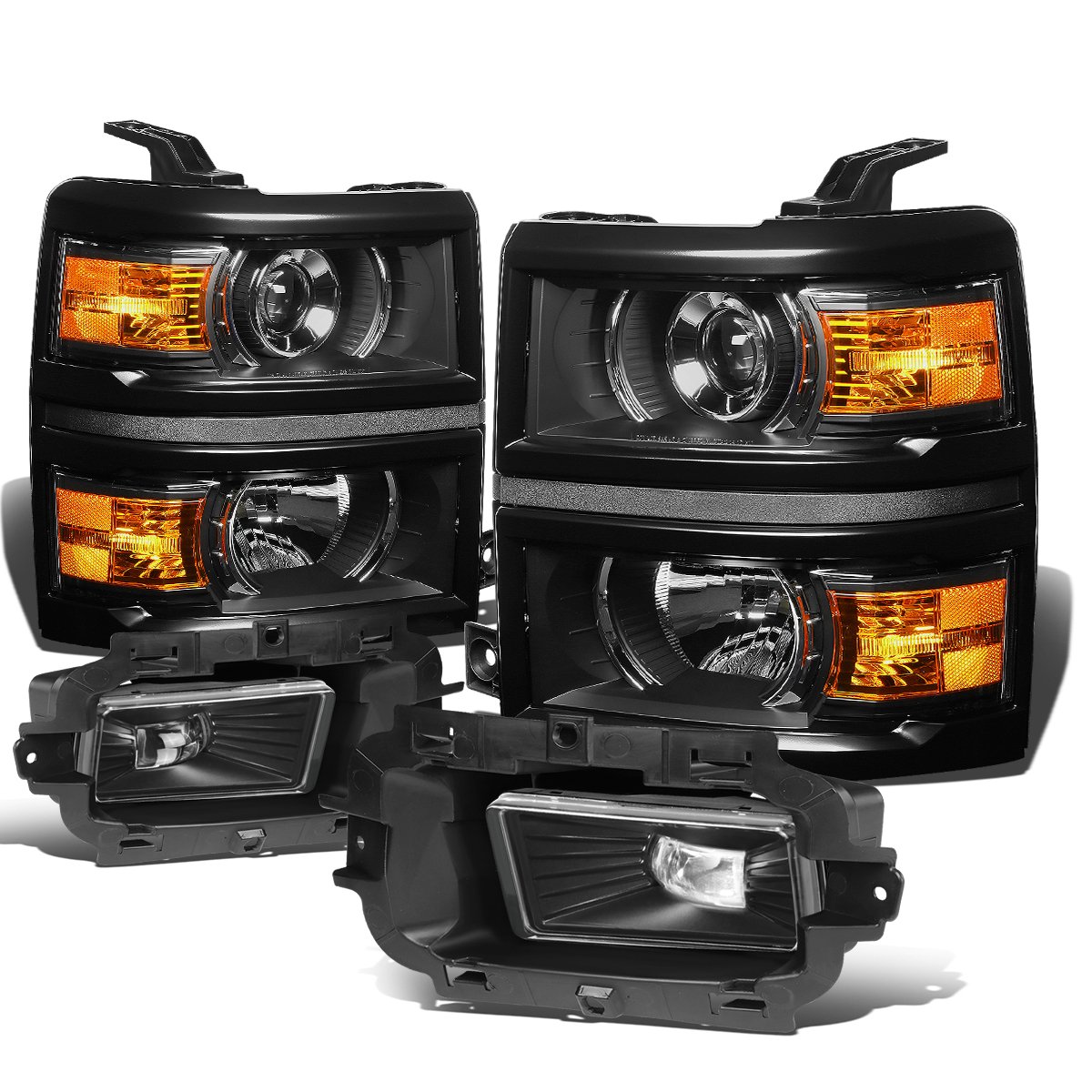 Auto Dynasty Black Housing Amber Corner Projector Headlight + Clear Lens Fog Light Kit with Switch for Chevy Silverado 1500 - Upgrade Your Truck Lighting for Night Driving & Off-Road Adventures