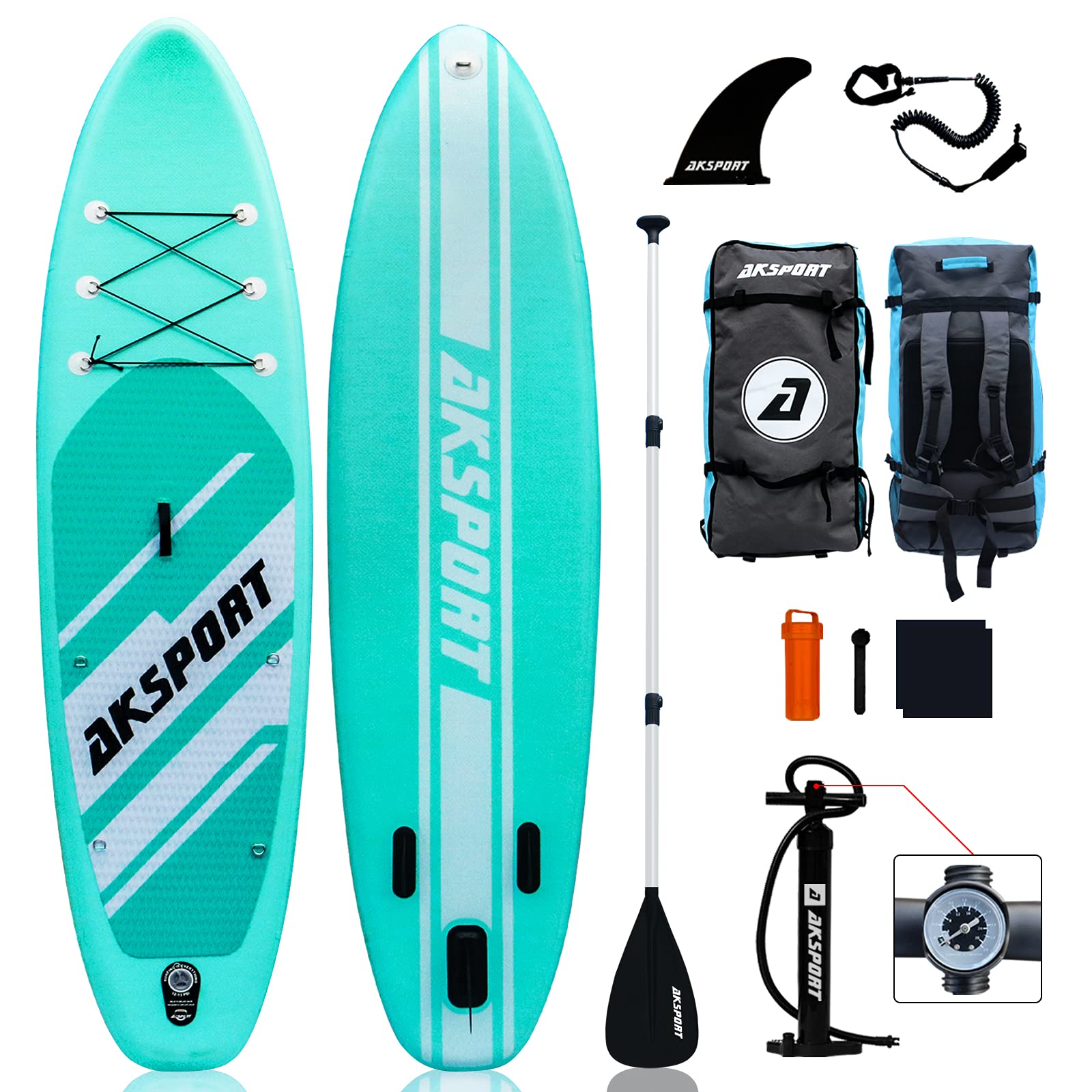 AKSPORT Inflatable Stand Up Paddle Board (SUP) with Premium Accessories Kit - Lightweight & Portable SUP Board for Adults & Youth - Perfect for Lakes, Rivers, Ocean & Yoga Paddling