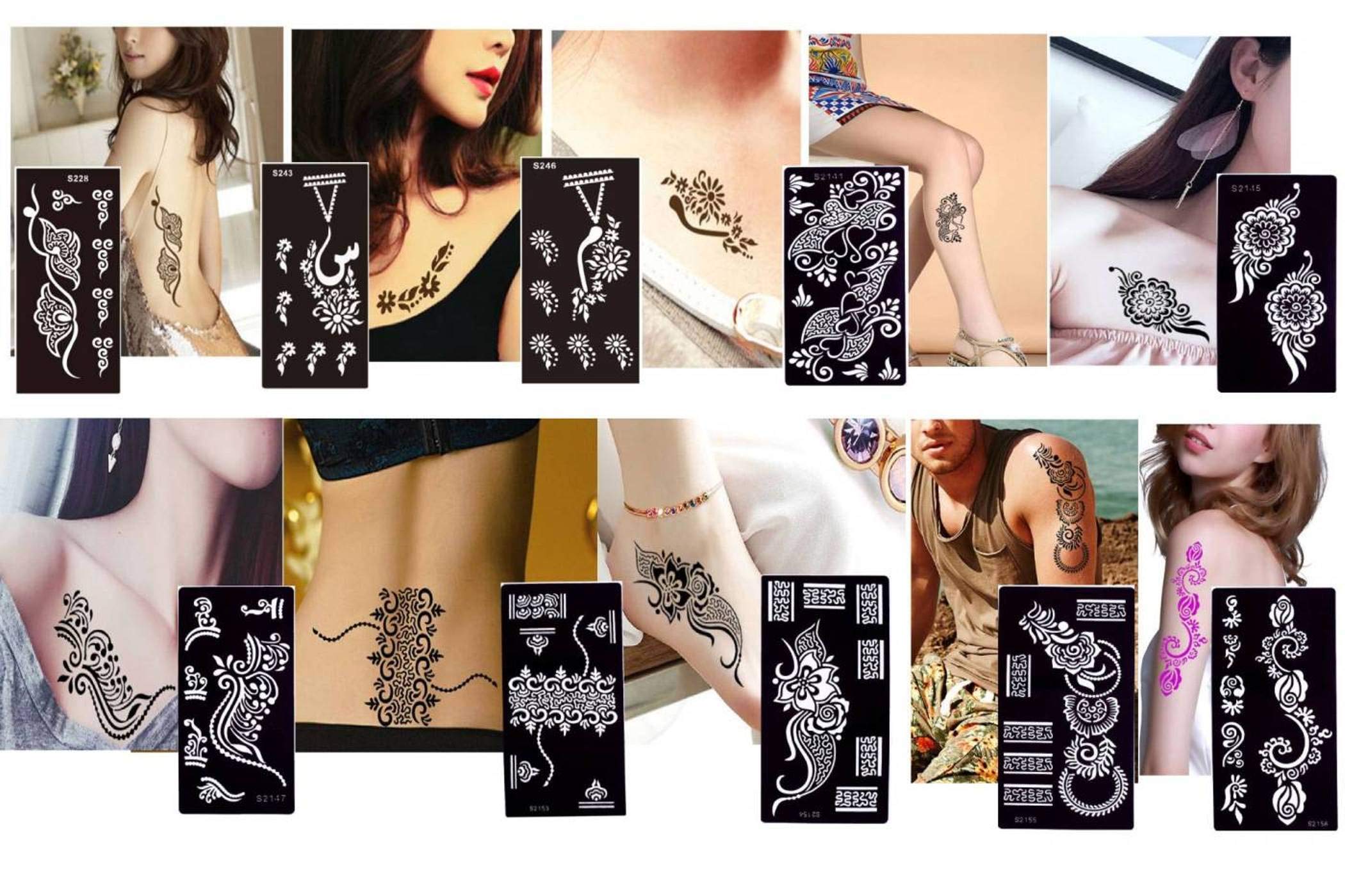Ivana's Henna Stencils for Hand, Body, Finger & Face - Reusable Mehndi Tattoo Stickers for Women, Girls & Kids (Pack of 2) NIV-325 | Perfect for Weddings, Festivals & DIY Body Art