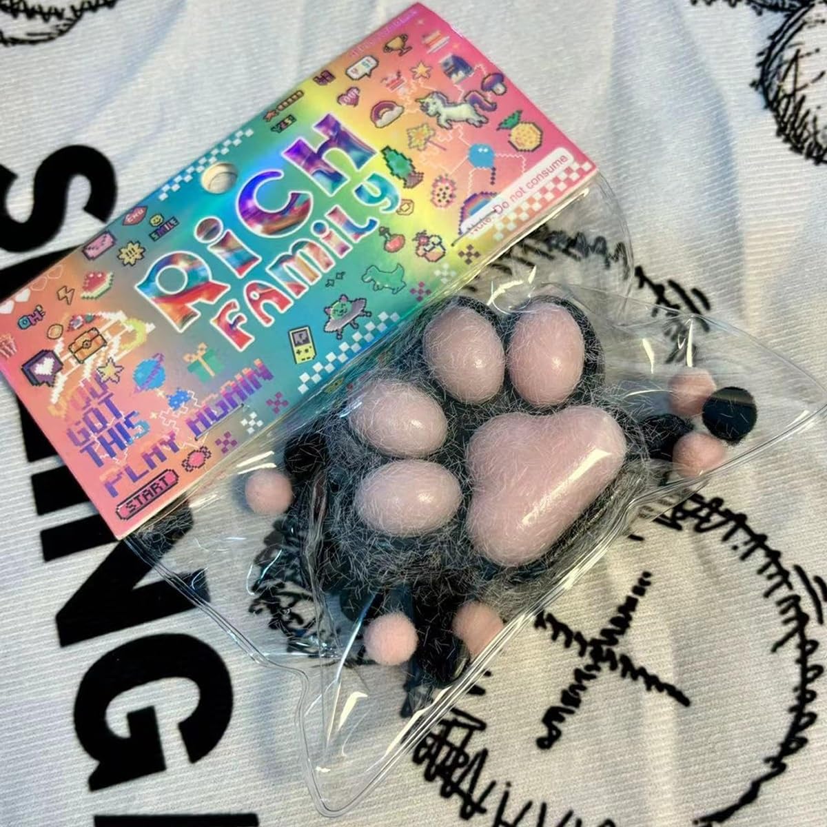 REALOKMAN Cat Squishy Squeeze Toys - Soft PVC Cat Paw Stress Relief Fidget Toys for Adults & Kids, Fluffy Sensory Fur Ball with OPP Packaging (Black) - Perfect for Anxiety Relief, Office Desk Toys & Sensory Play
