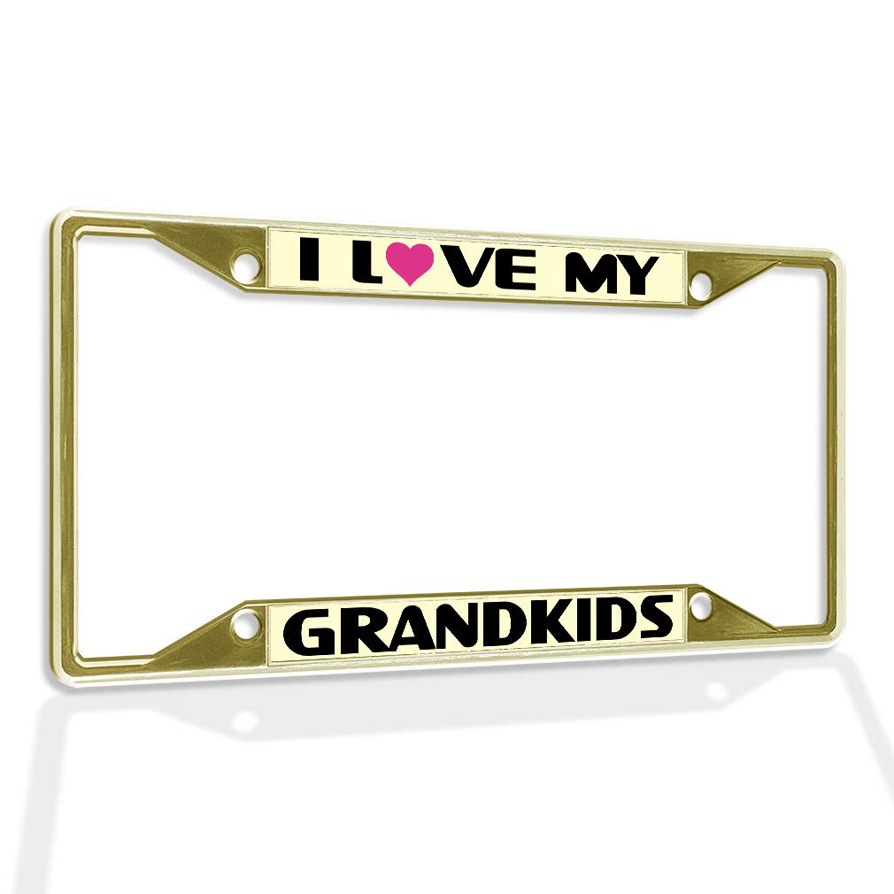 Sturdy Metal Insert License Plate Frame - 'I Love My Grandkids' Grandma Car Accessory | Weatherproof & Rustproof with 4 Holes | Perfect for Grandparents' Cars, Trucks & SUVs | Show Your Love While Driving
