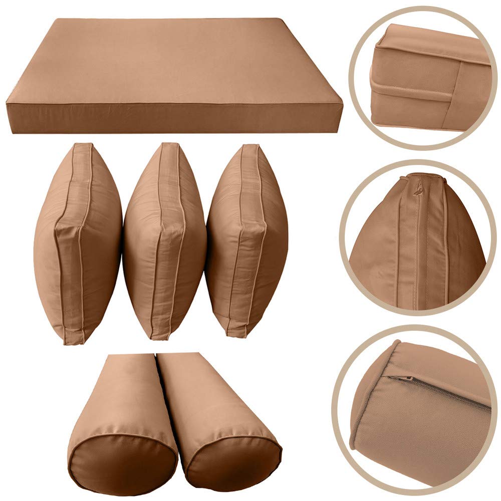 Prolinemax SLIPCOVER ONLY - S3 Outdoor Daybed Mattress Bolster Backrest Cushion Covers with Piped Trim for Twin-XL Size (AD104) - Perfect for Patio, Poolside & Garden Furniture Protection