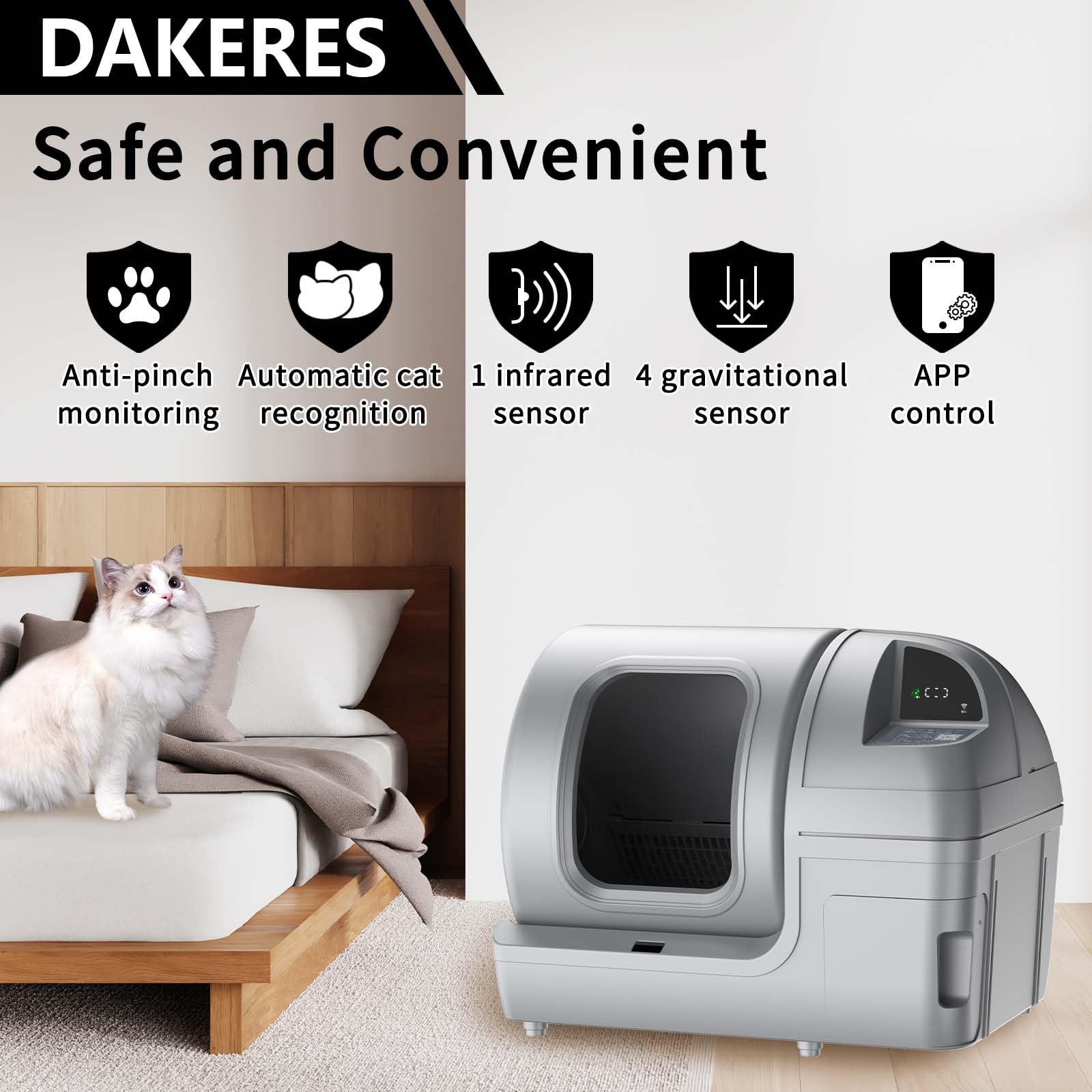 Self Cleaning Litter Box for Cats - 100L Large Capacity Automatic Cat Litter Box with Smart App Control, Ideal for Multiple Cats (Gray) | Perfect for Busy Pet Owners & Multi-Cat Households