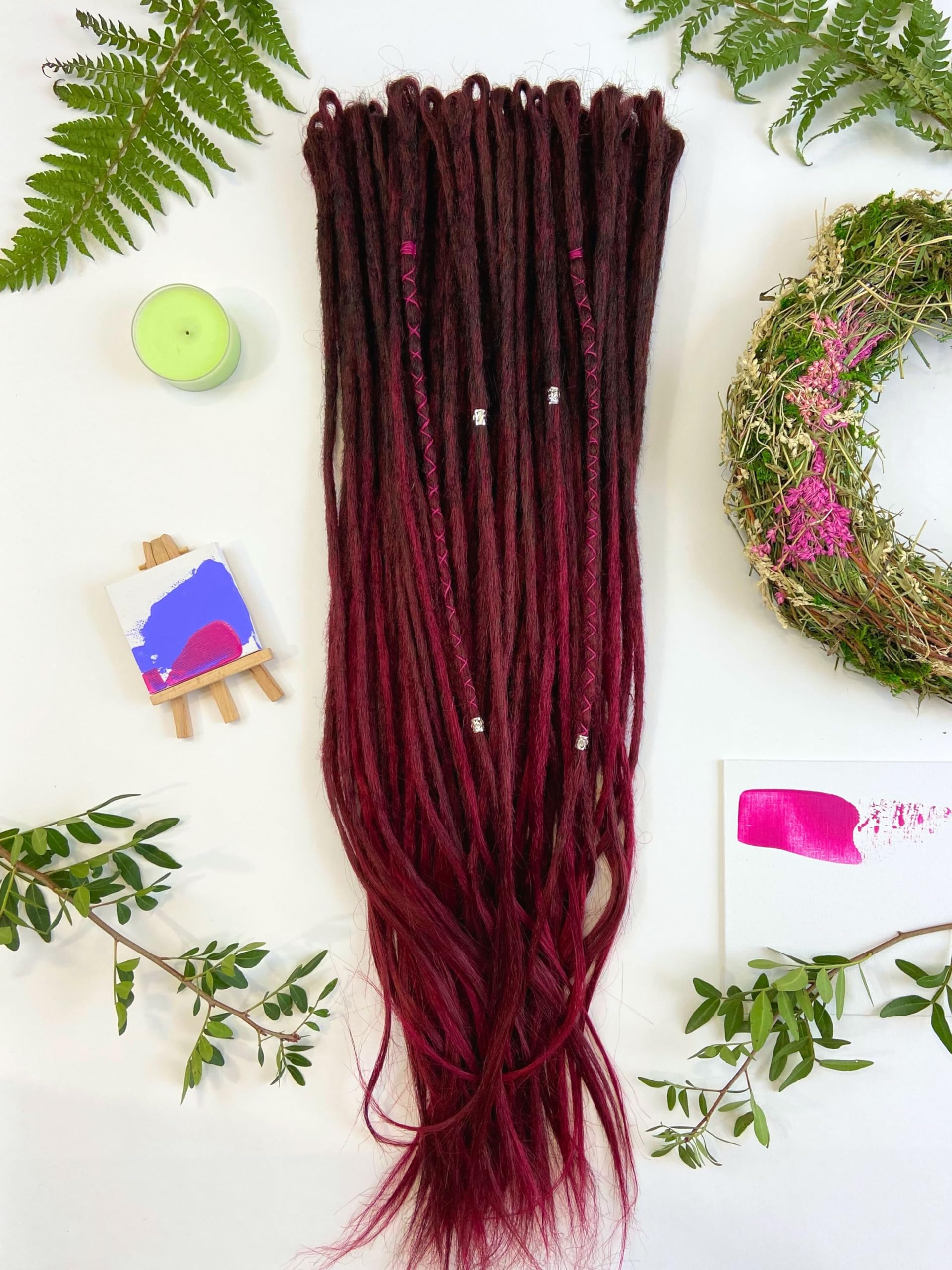Handmade Dark Cherry Chocolate & Burgundy Red Dreadlock Extensions - 40 Single Ended Faux Locs 20 Inches for Women & Men | Ready to Ship | Perfect for Cosplay, Halloween, and Afro Hairstyles