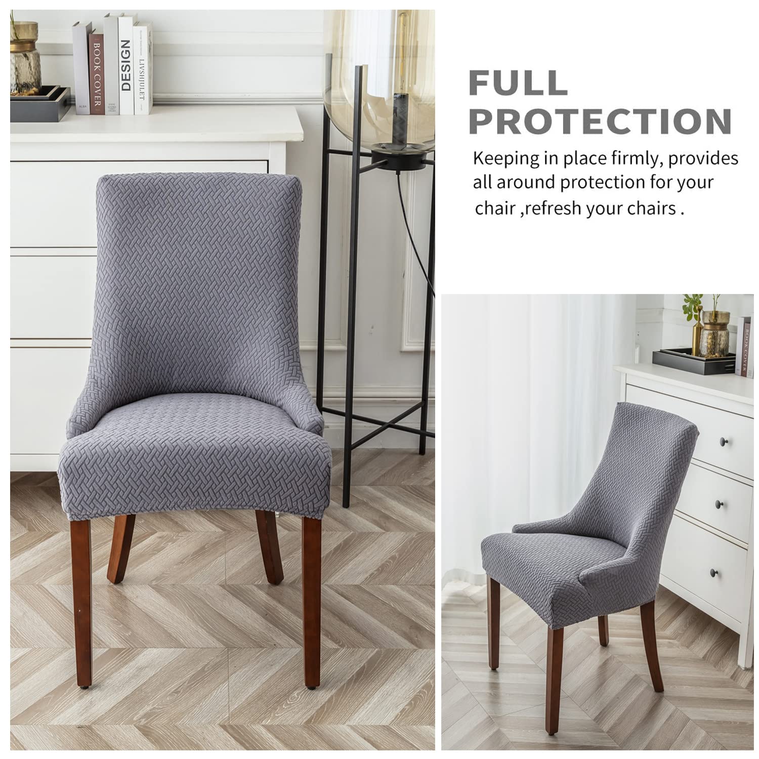Stretch Wingback Chair Covers Slipcovers - Reusable Armchair Protector Set of 2, Diagonal Stripes Design for Dining Room & Kitchen Chairs (Gray) - Perfect for Home Decor, Furniture Protection & Easy Cleaning