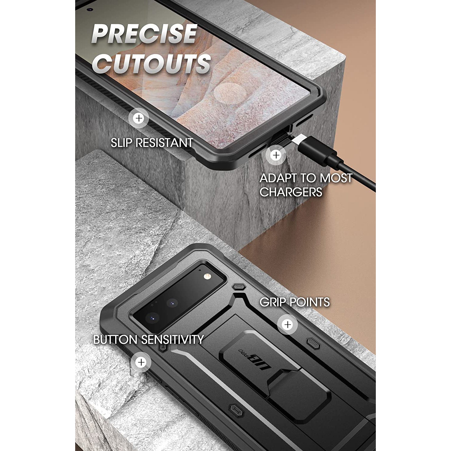 Google Pixel 6 Unicorn Beetle PRO Rugged Holster Case - Heavy Duty Protection with Kickstand & Belt Clip - Perfect for Construction, Outdoor Adventures & Daily Use