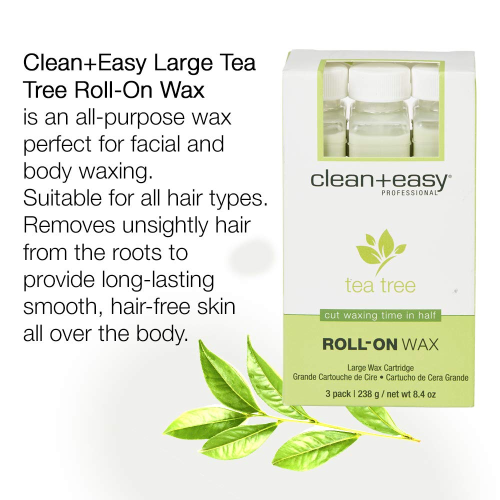 Tea Tree Creme Wax Refill for Facial & Body Hair Removal - 3 Pack | Large, Clean & Easy Wax Strips | At-Home Salon Waxing for Smooth Skin