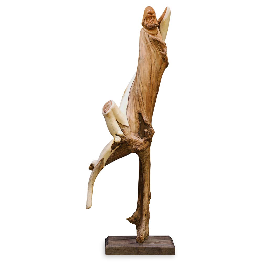 Hand-Carved Cedar Wood Root Damo Asian Sculpture with Stand - Zen Home Decor for Meditation & Office Desk