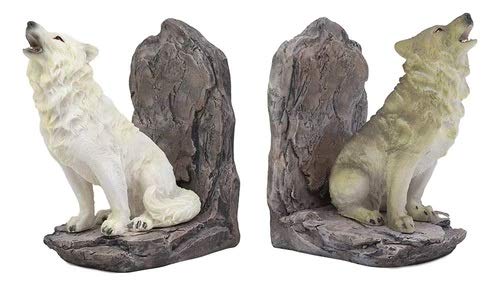 Howling Wolves Resin Bookends Set - Decorative Book Holder for Shelves, Home Office, Library - Unique Gift for Wolf Lovers & Bookworms