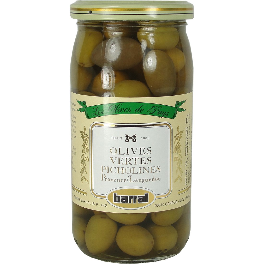 Barral Green Olives Picholines 185g Jar - Premium French Gourmet Olives for Salads, Charcuterie Boards & Mediterranean Recipes