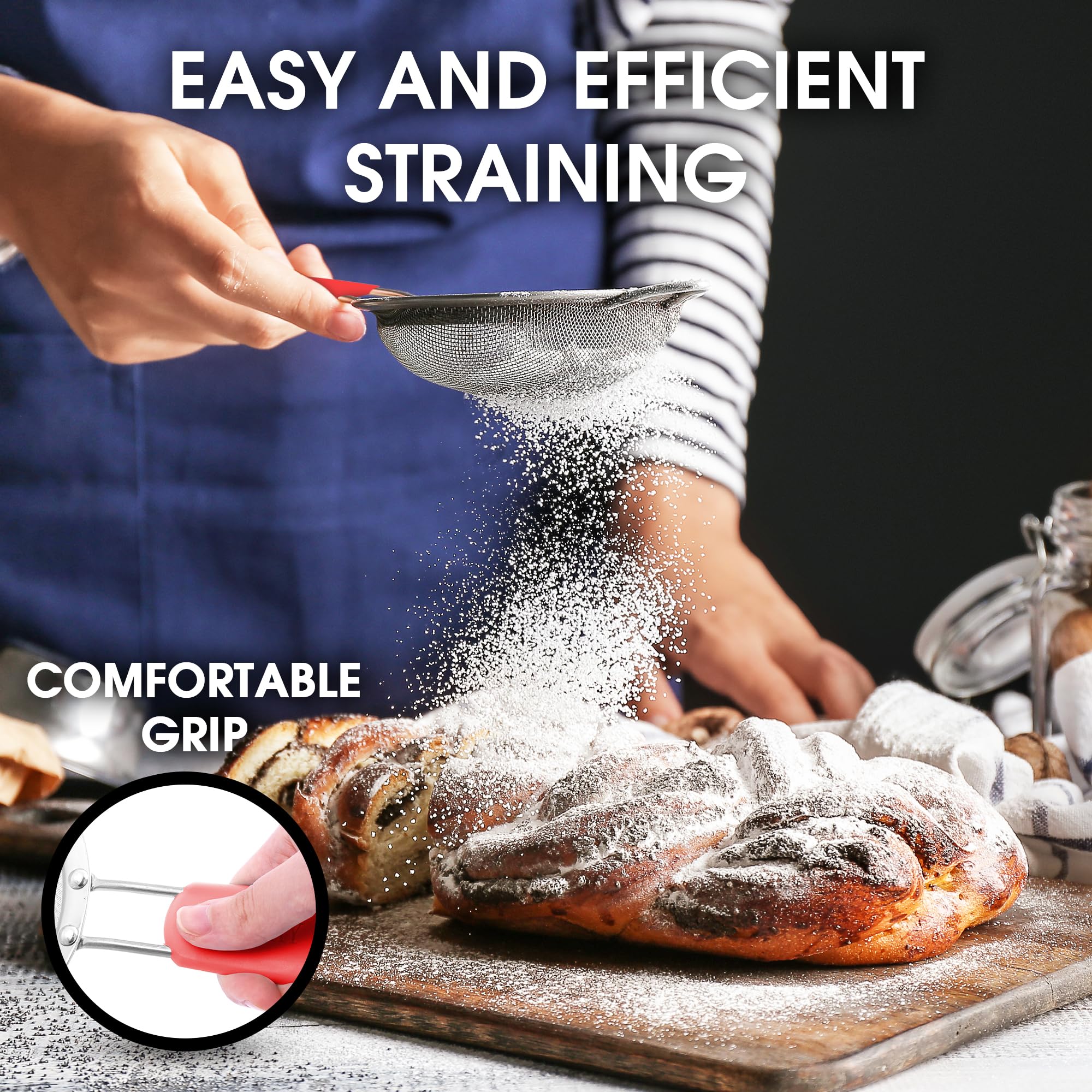 Premium Stainless Steel Strainer Set - 3 Fine Mesh Sieves for Cooking & Baking