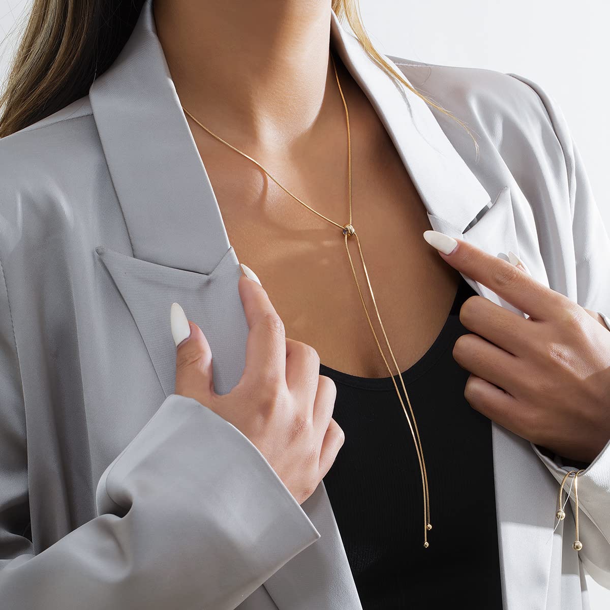 Boho Y-Necklace for Women - Adjustable Gold Pendant Necklace with Thin Chain, Minimalist Slider Design for Layering & Everyday Wear