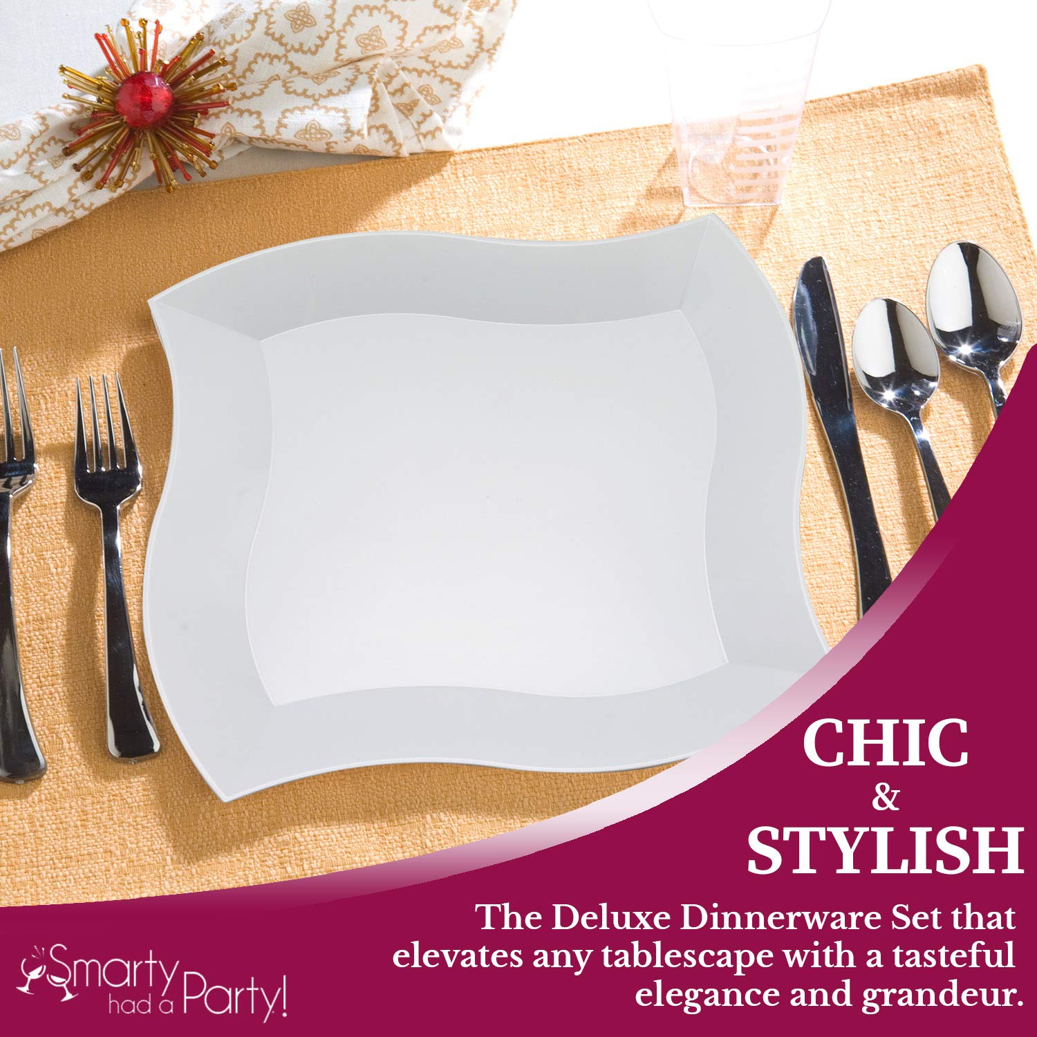 Elegant Disposable Plastic Dinnerware Sets for Weddings & Parties - Heavy Duty Wave Design Plates (120-Piece Combo Set, White) - Perfect for Wedding Receptions, Birthday Celebrations & Special Events