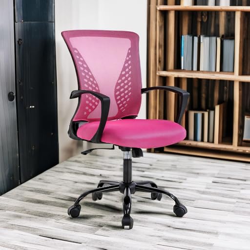 Ergonomic Mesh Office Chair with Adjustable Lumbar Support & Armrests - Mid Back Rolling Swivel Task Chair for Women & Adults - Comfortable Computer Desk Chair for Home Office & Workspace (Pink)