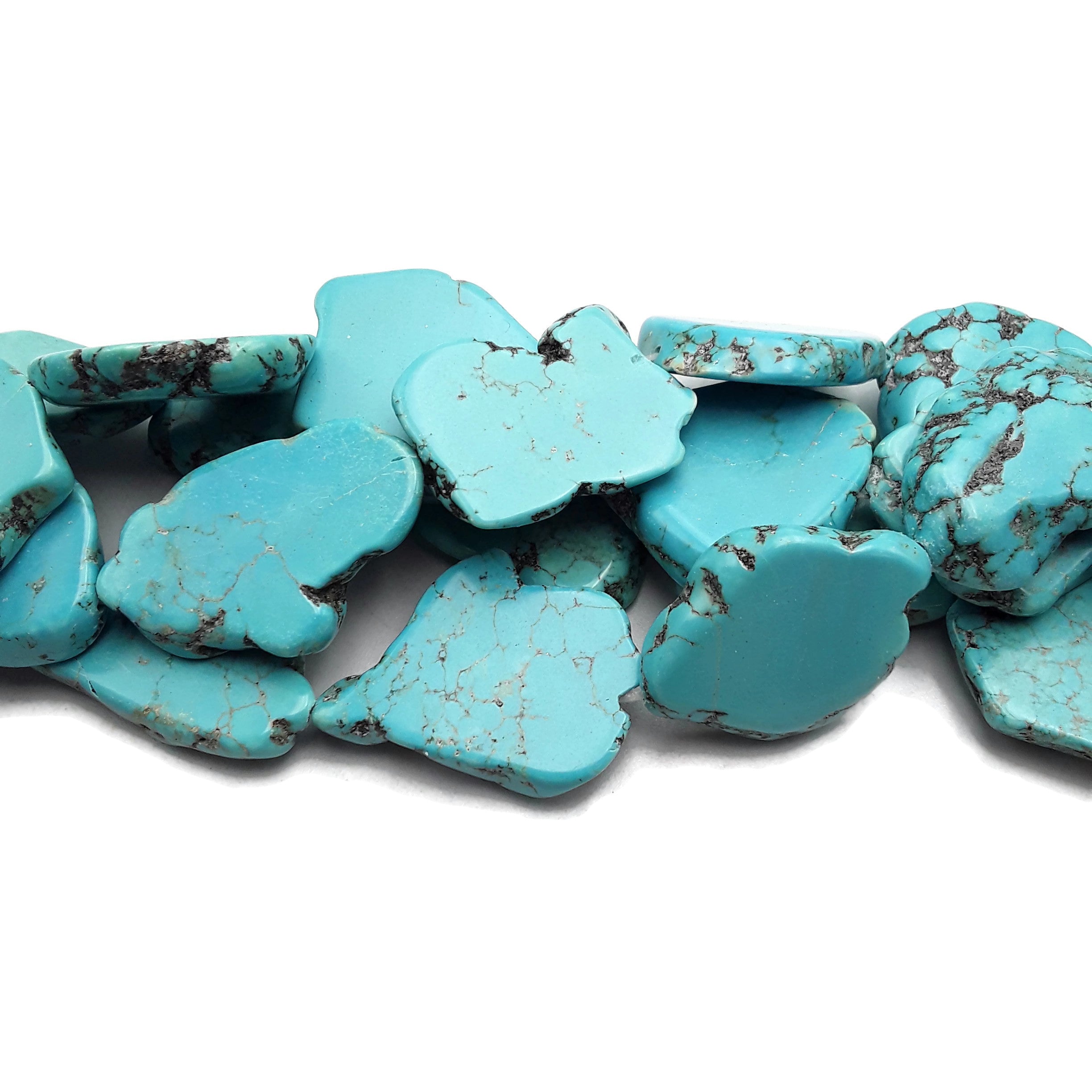 Natural Blue Magnesite Turquoise Freeform Slab Beads - 30mm, 35mm, 40mm Sizes - 15.5 Inch Strand for Jewelry Making, DIY Crafts, and Healing Crystal Projects