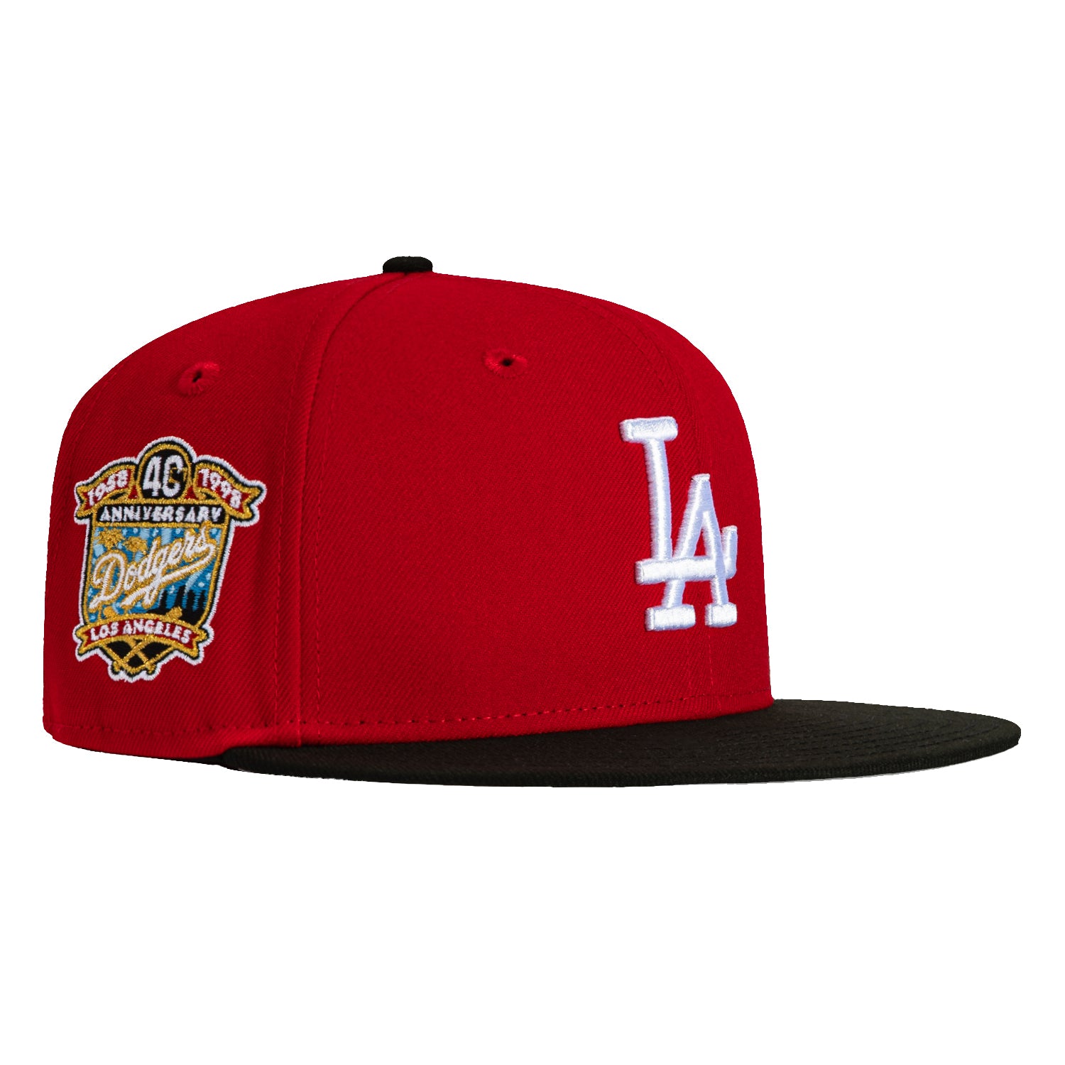 New Era 59Fifty Los Angeles Dodgers 40th Anniversary Patch Snapback Hat - Red & Black Baseball Cap for Men - Perfect for Games, Fan Events & Streetwear Fashion