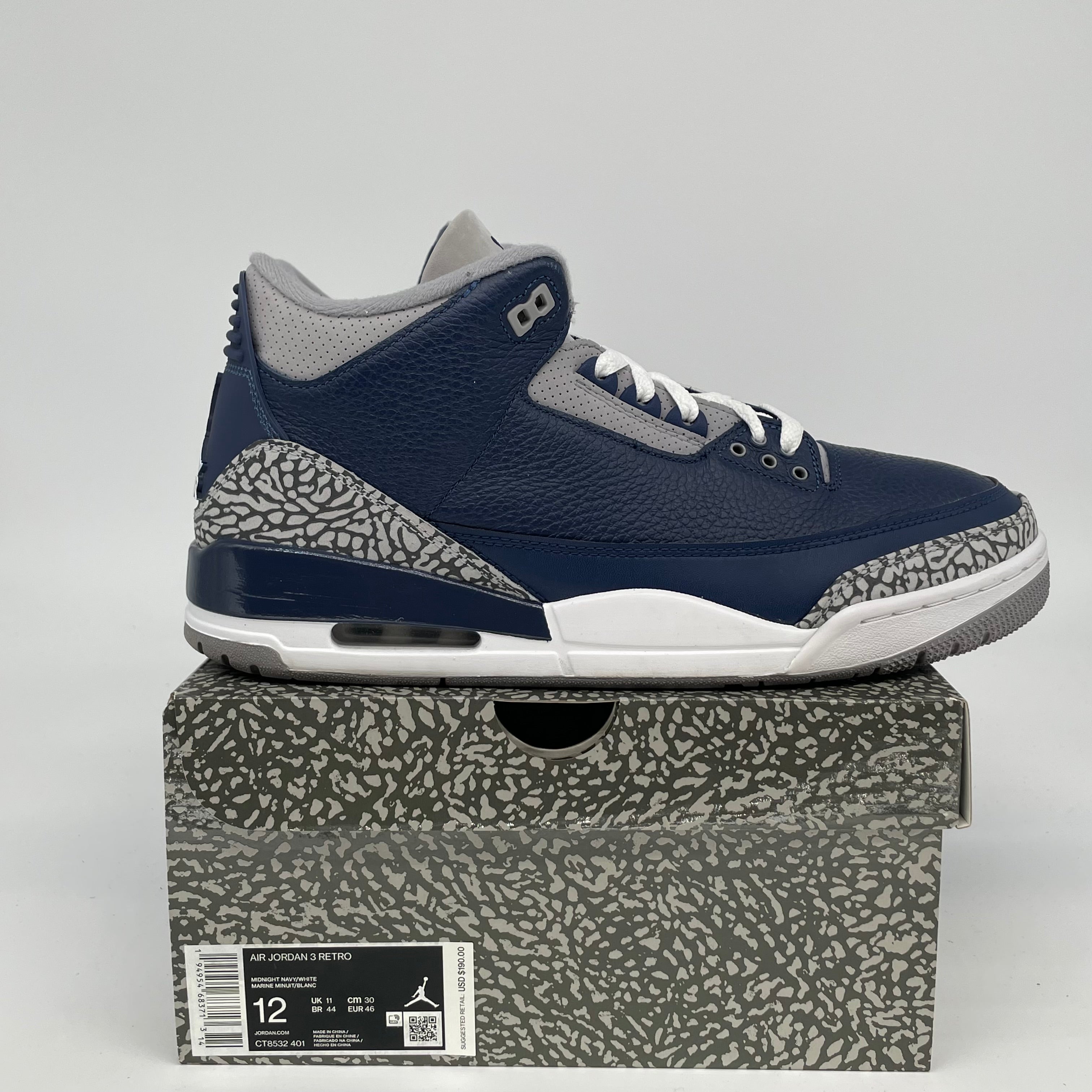 AIR JORDAN 3 Retro Georgetown Basketball Shoes Men's Size 12 - White/Blue/Gray (CT8532-401) | Official Nike Sneakers for Streetwear, Basketball & Casual Outfits