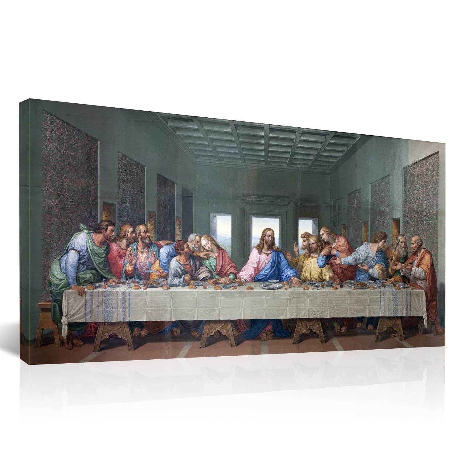 Jesus Christ Canvas Wall Art - The Last Supper by Leonardo Da Vinci, Famous Religious Painting Reproduction, Large Stretched Canvas for Dining Room, Kitchen & Living Room Decor - Perfect for Home, Church and Office Wall Decor