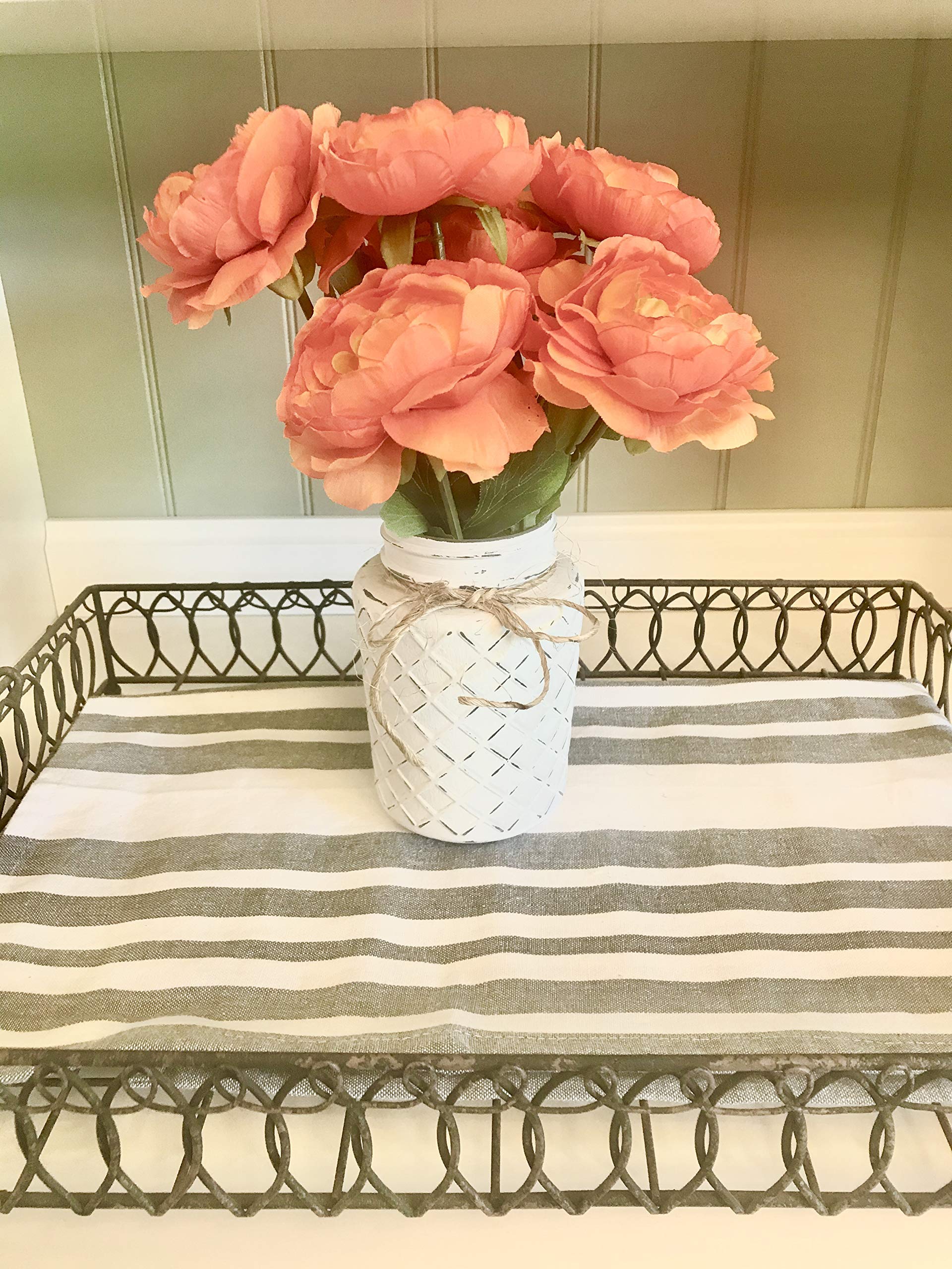 Hand Painted Chalk Paint Lattice Jar - 20 oz Linen White Mason Jar for Farmhouse Decor, Rustic Weddings, and DIY Home Crafts