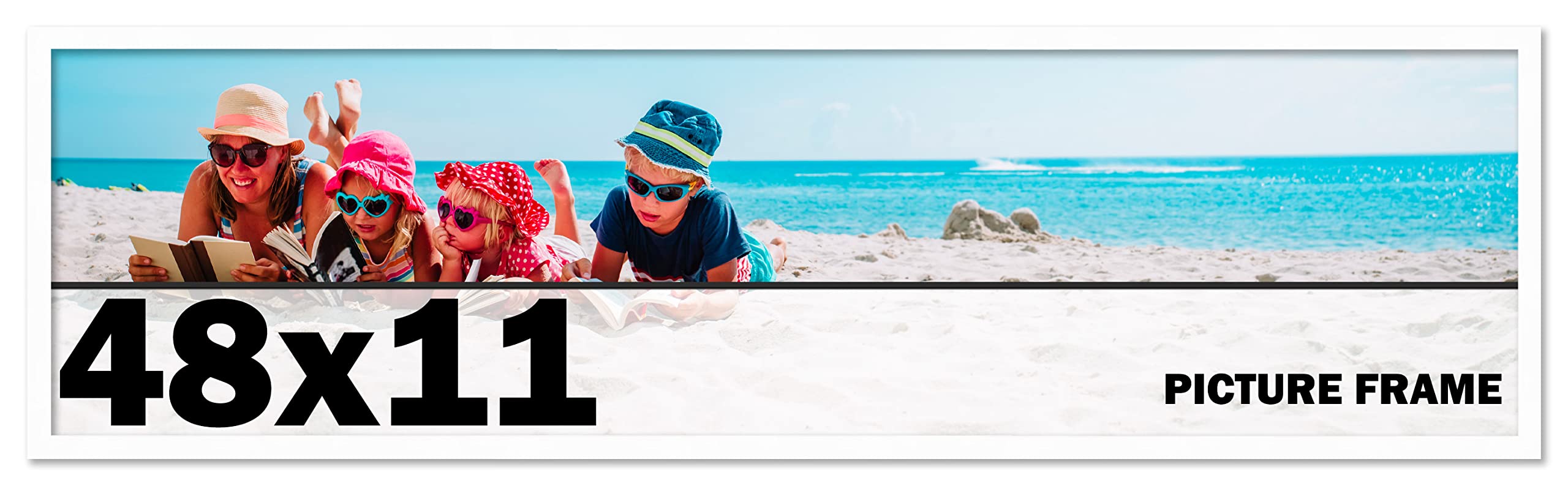 48x11 Inch White Solid Wood Picture Frame with UV Acrylic Shatter Guard & Acid-Free Backing - Perfect for Family Photos, Wall Decor, and Home Office Display