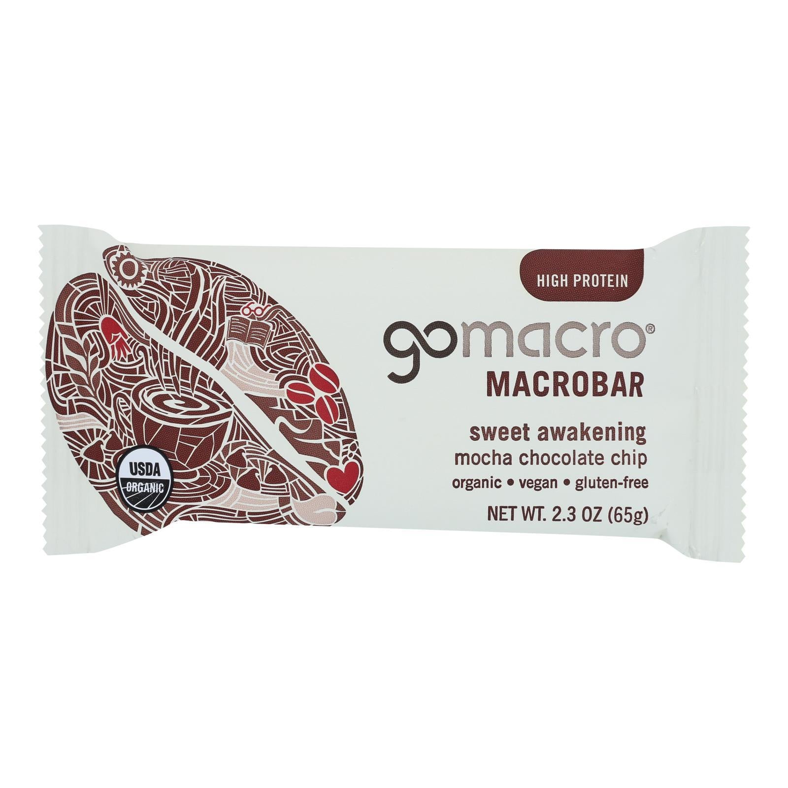 GOMACRO Sweet Awakening Mocha Chocolate Chip Protein Bar - Organic Vegan Snack for Energy & Recovery - Perfect for Hiking, Gym & On-the-Go Nutrition