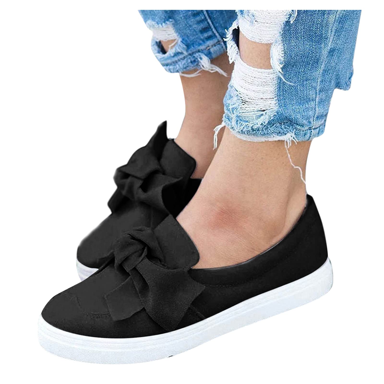 AODONG Women's Slip-On Sneakers - Lightweight Walking & Running Shoes with Knotbow Design - Comfortable Canvas Casual Shoes for Walking, Running, and Everyday Wear