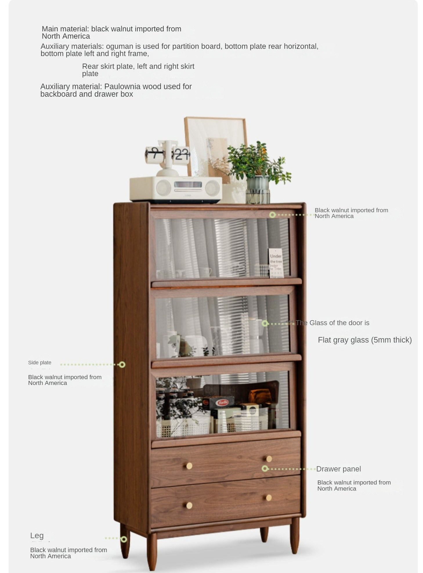 Solid Black Walnut Wood Side Cabinet with Flip Door - Perfect for Living Room, Bedroom & Home Office Storage