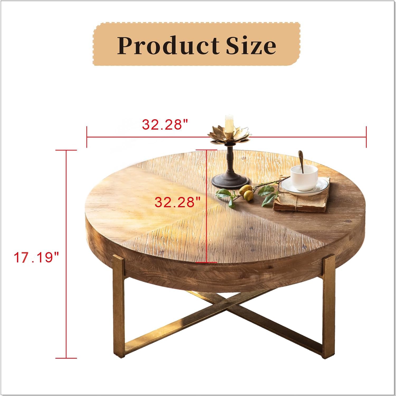 Round Wood Coffee Table with Metal Legs - 32