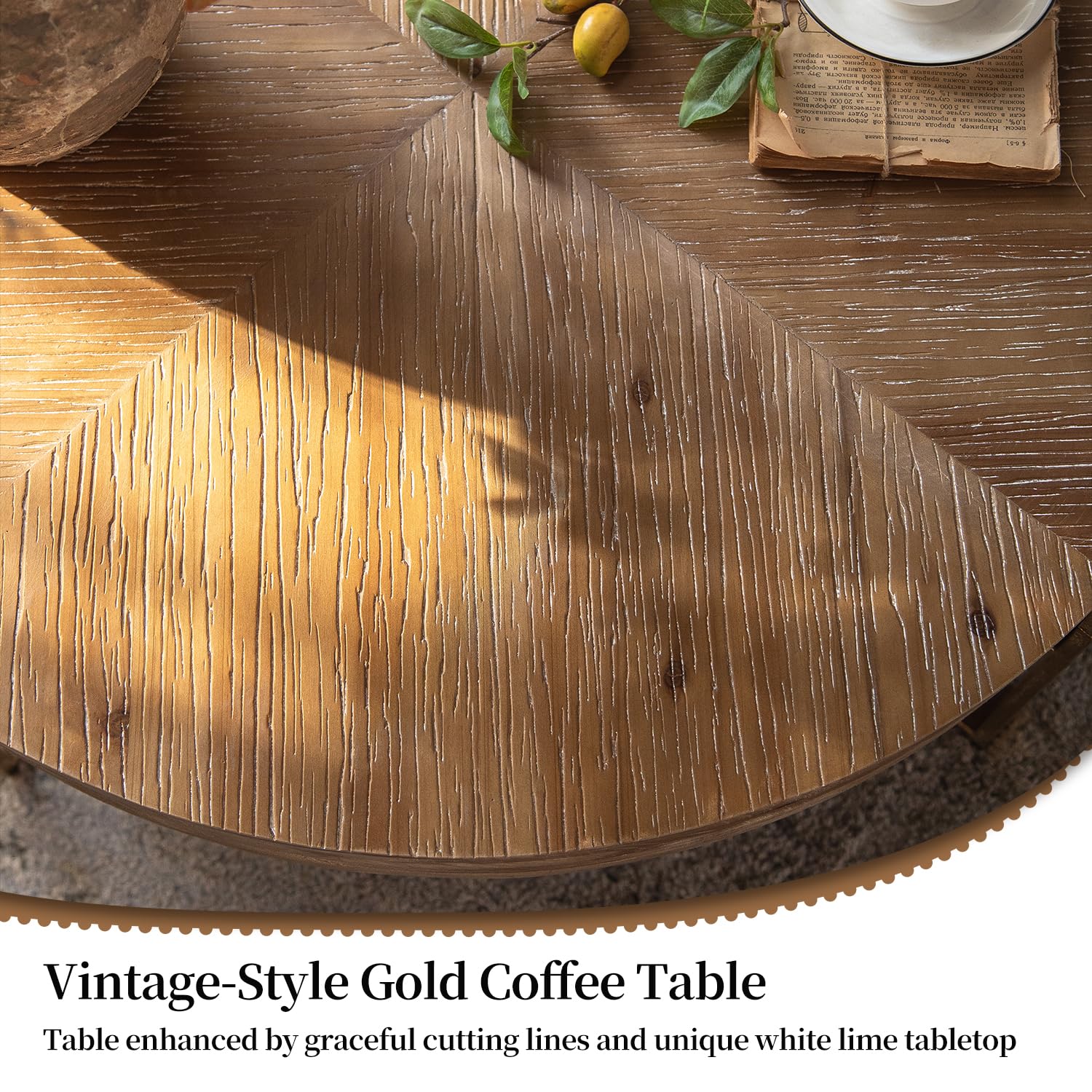 Round Wood Coffee Table with Metal Legs - 32