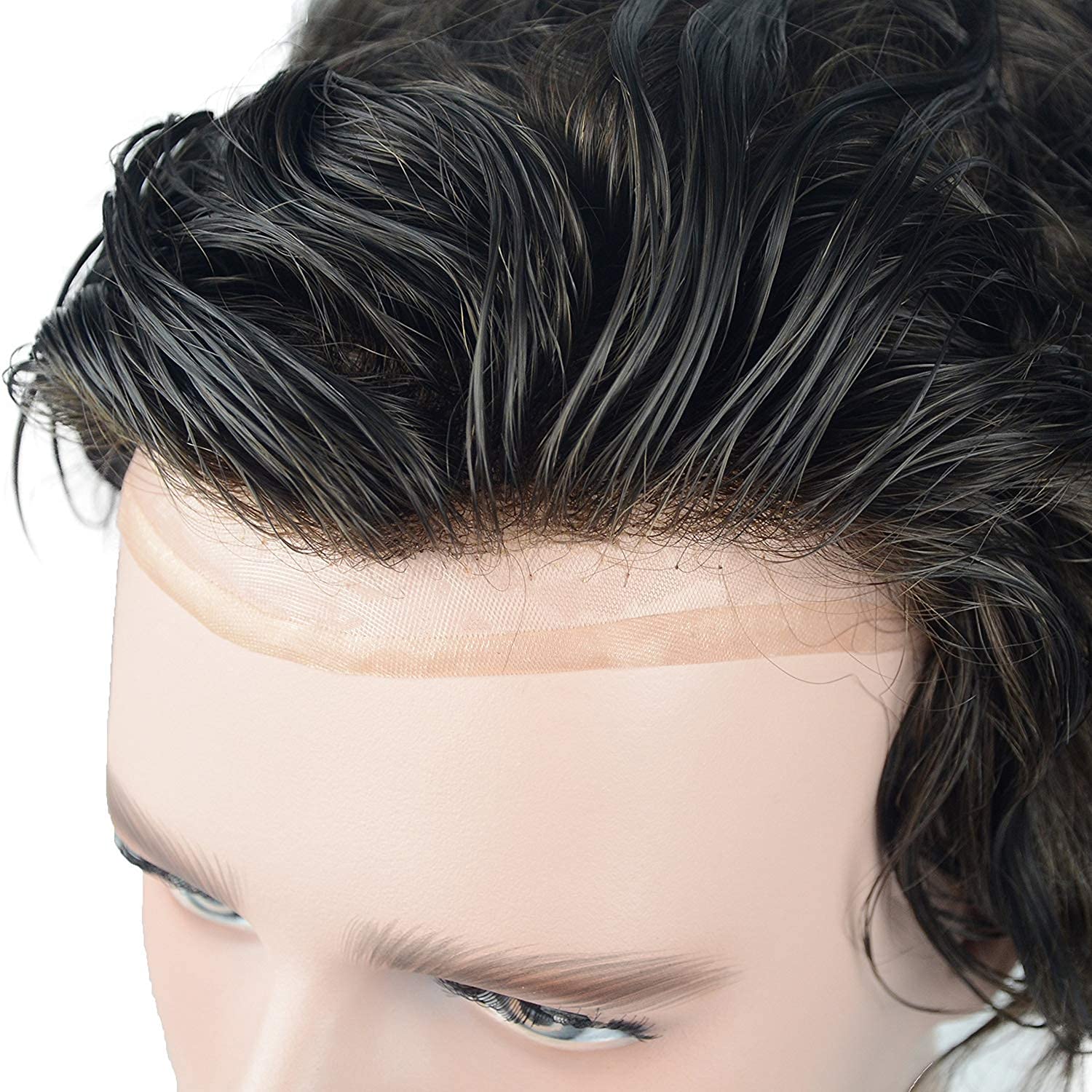 Gramercy Hair Men's Toupee - French Lace with 4 Inch PU Back - European Virgin Human Hair Replacement System for Men (Off Black) - Perfect for Daily Wear, Special Occasions & Hair Loss Solutions