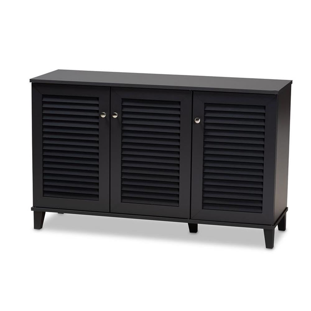 Baxton Studio Coolidge Modern 8-Shelf Shoe Storage Cabinet - Dark Grey Wooden Organizer for Entryway, Closet & Bedroom Shoe Display