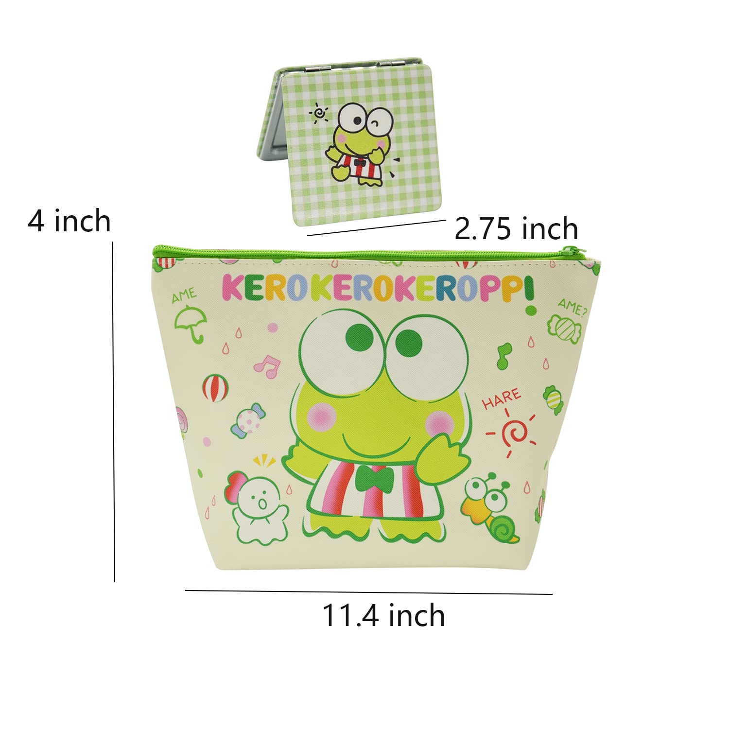 Rondlaho Kawaii Frog Travel Cosmetic Bag with Mirror - Large Capacity PU Makeup Pouch, Zippered Toiletry Organizer for Women | Foldable Storage Bag for Travel, Gym, School & Daily Use