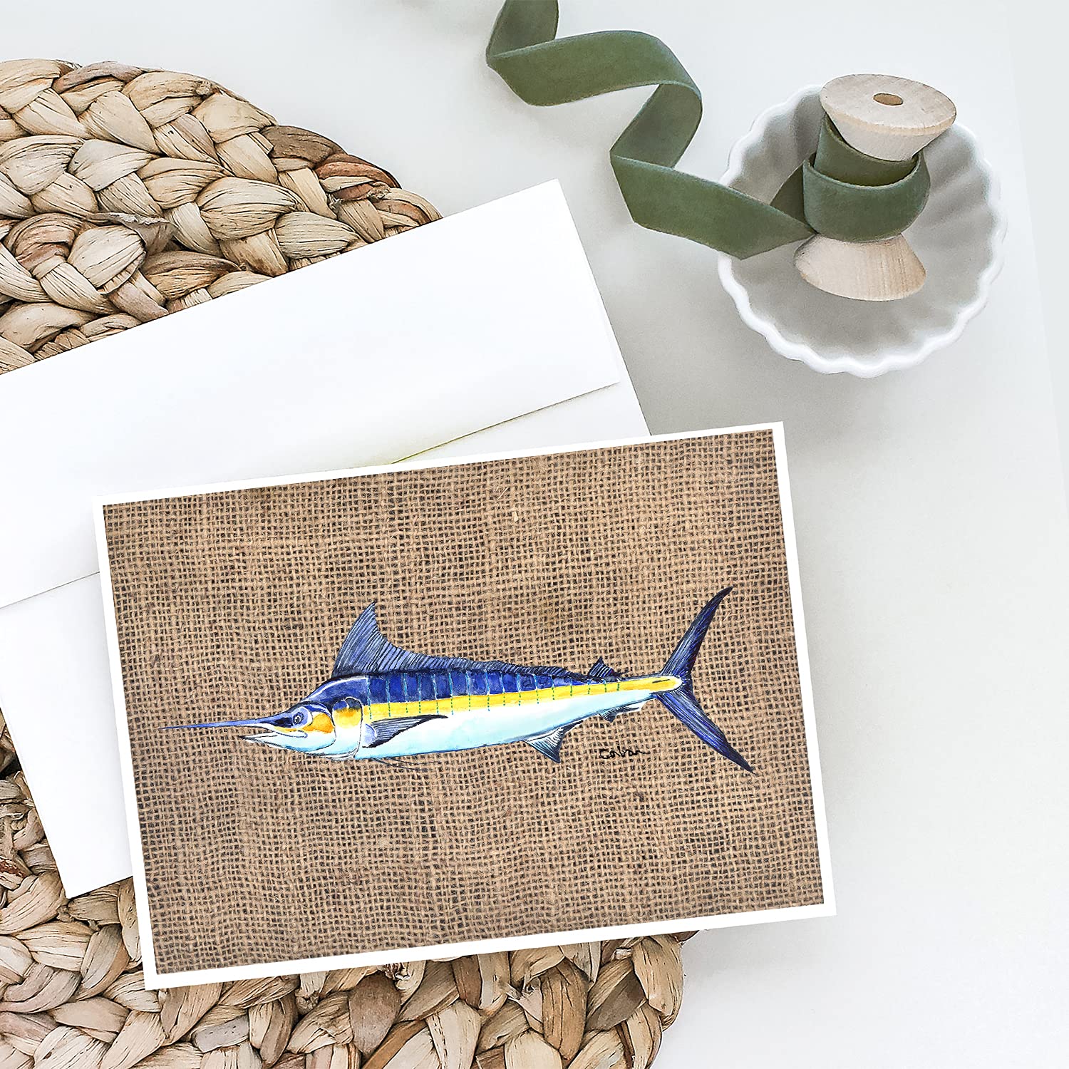 Caroline's Treasures 8773GCA7P Marlin Fish Greeting Cards - Pack of 8 Blank A7 Size (5x7) Note Cards with Envelopes | Whimsical Ocean Theme for Birthday, Thank You & Holiday Cards | Perfect for Beach Lovers & Marine Life Enthusiasts